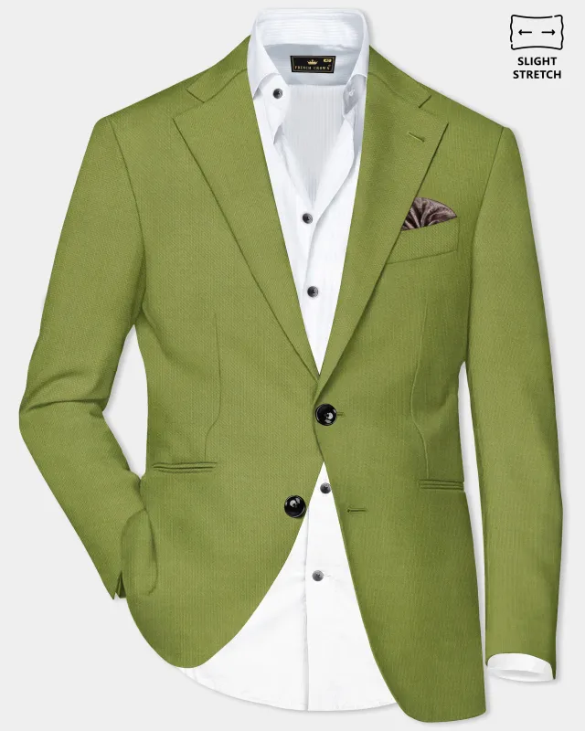 Pistachio-Wasabi Green Solid Wool Rich Single Breasted Slight Stretch Blazer sold by French Crown