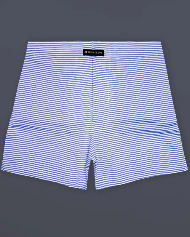 Minsk Blue And Bright White horizontal Stripes Super Soft Premium Cotton Boxer sold by French Crown