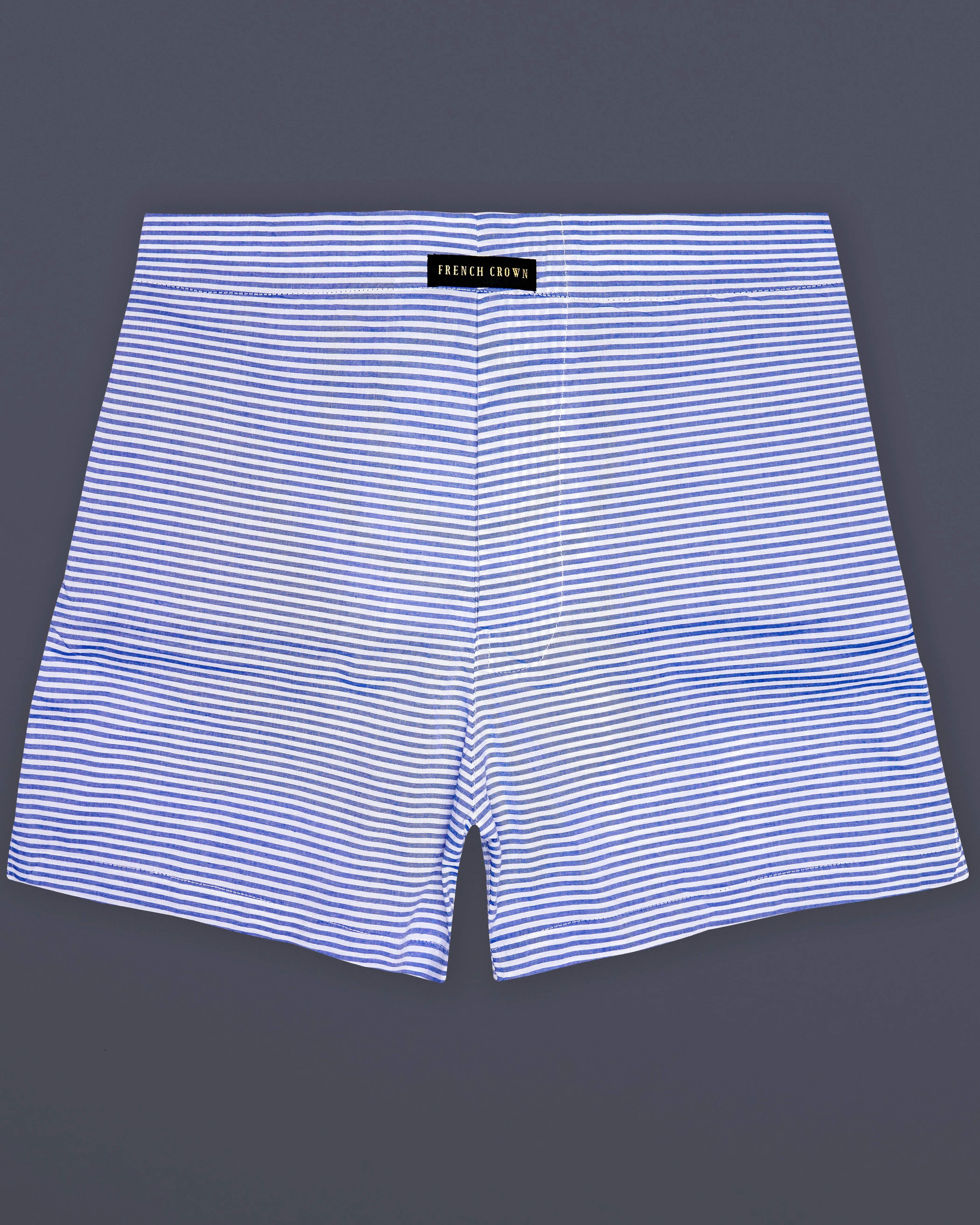 Minsk Blue And Bright White horizontal Stripes Super Soft Premium Cotton Boxer sold by French Crown