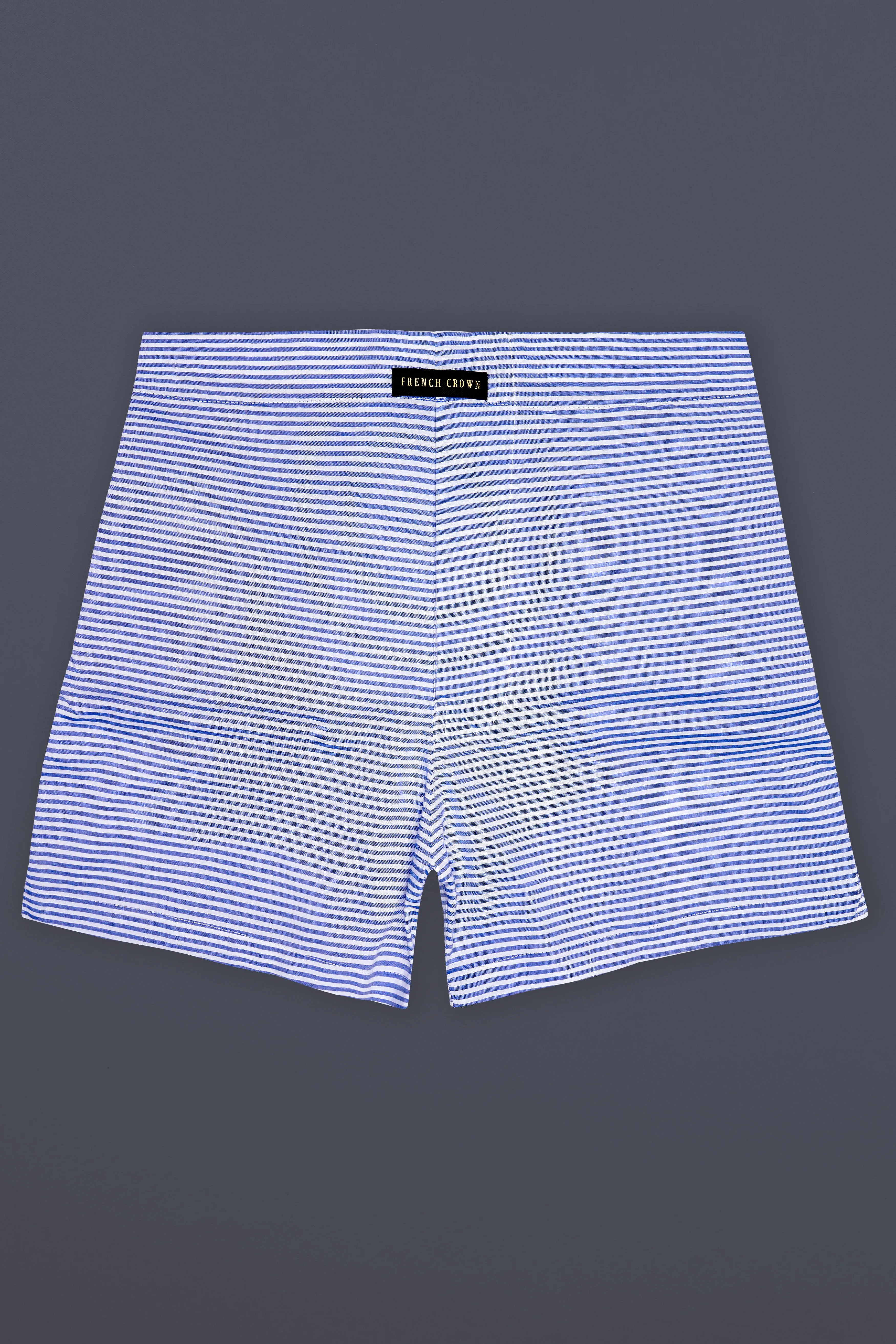 Minsk Blue And Bright White horizontal Stripes Super Soft Premium Cotton Boxer sold by French Crown product image thumbnail 2
