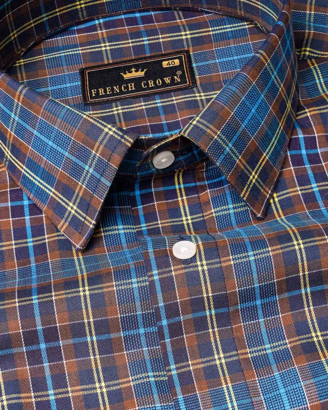 Crystal Blue and Tune Violet Plaid Twill Textured Premium Cotton Shirt sold by French Crown