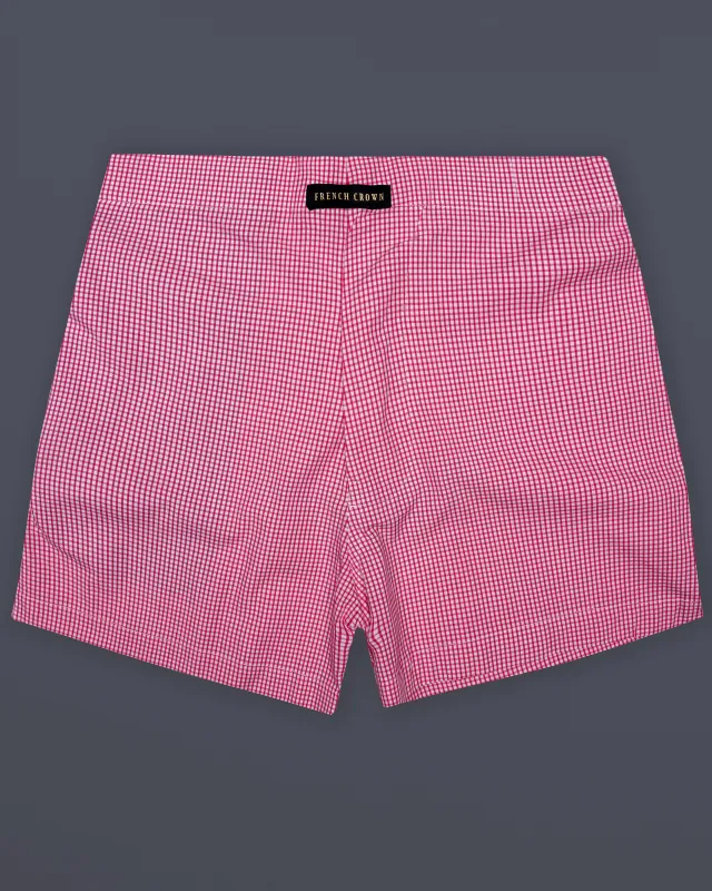 Rosy Grid-Thulian Pink Plaid Poplin Premium Cotton Boxer sold by French Crown