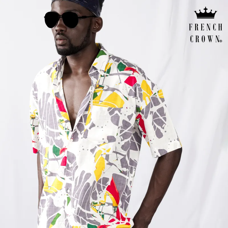 Bright White and Mountbatten Gray Funky Printed Lightweight Premium Cotton Oversized Shirt sold by French Crown