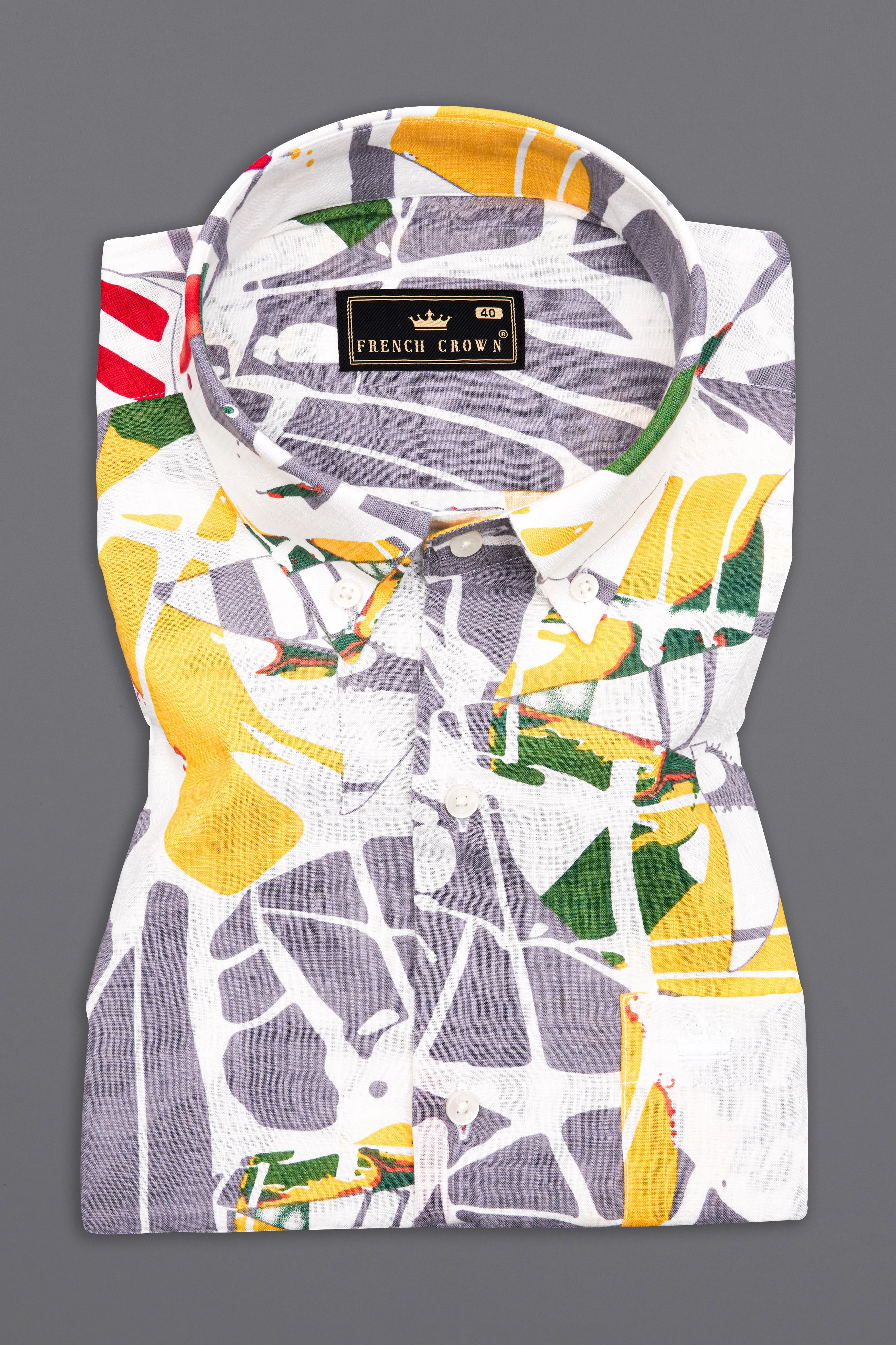 Bright White and Mountbatten Gray Funky Printed Lightweight Premium Cotton Oversized Shirt sold by French Crown product image thumbnail 5