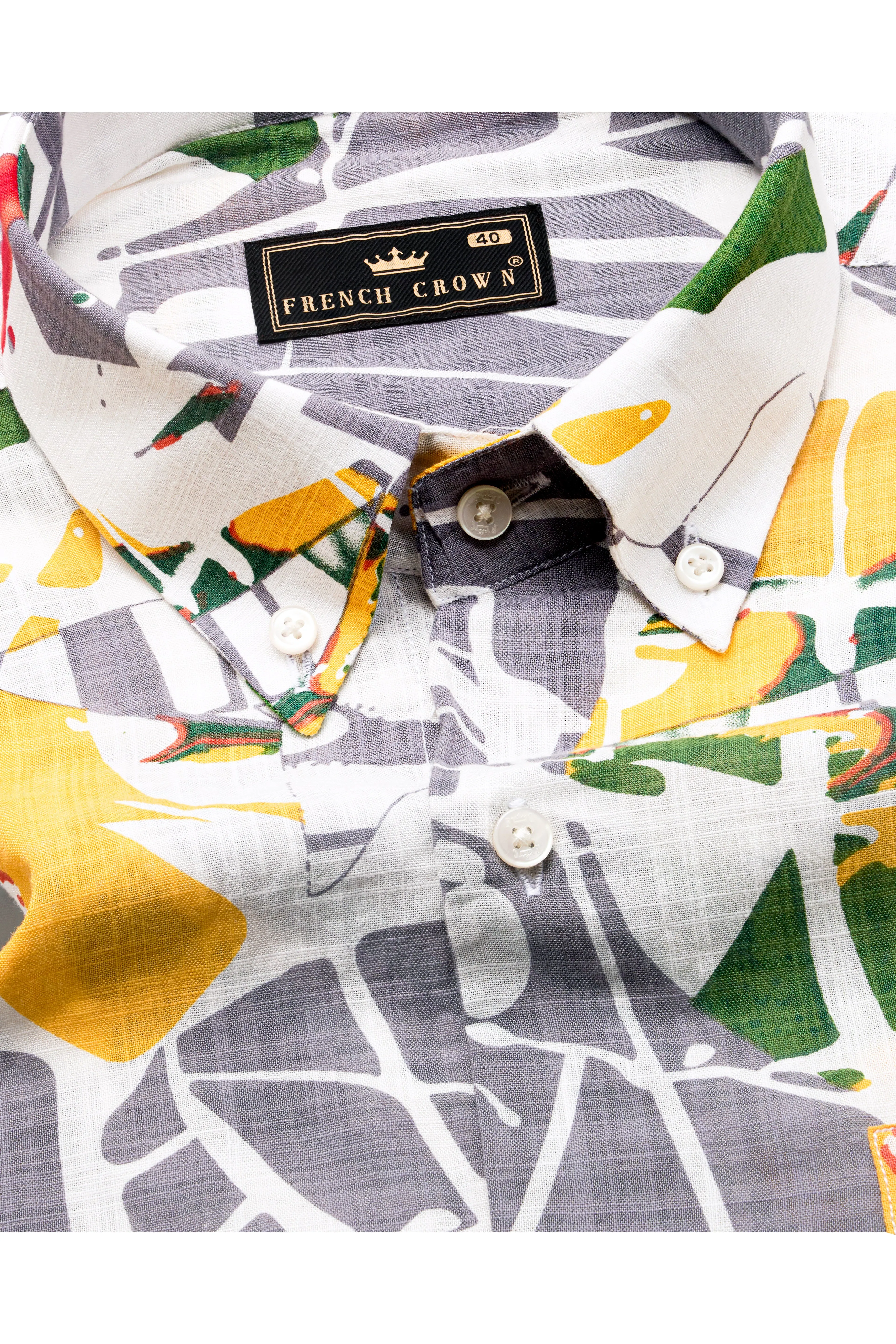 Bright White and Mountbatten Gray Funky Printed Lightweight Premium Cotton Oversized Shirt sold by French Crown product image thumbnail 4