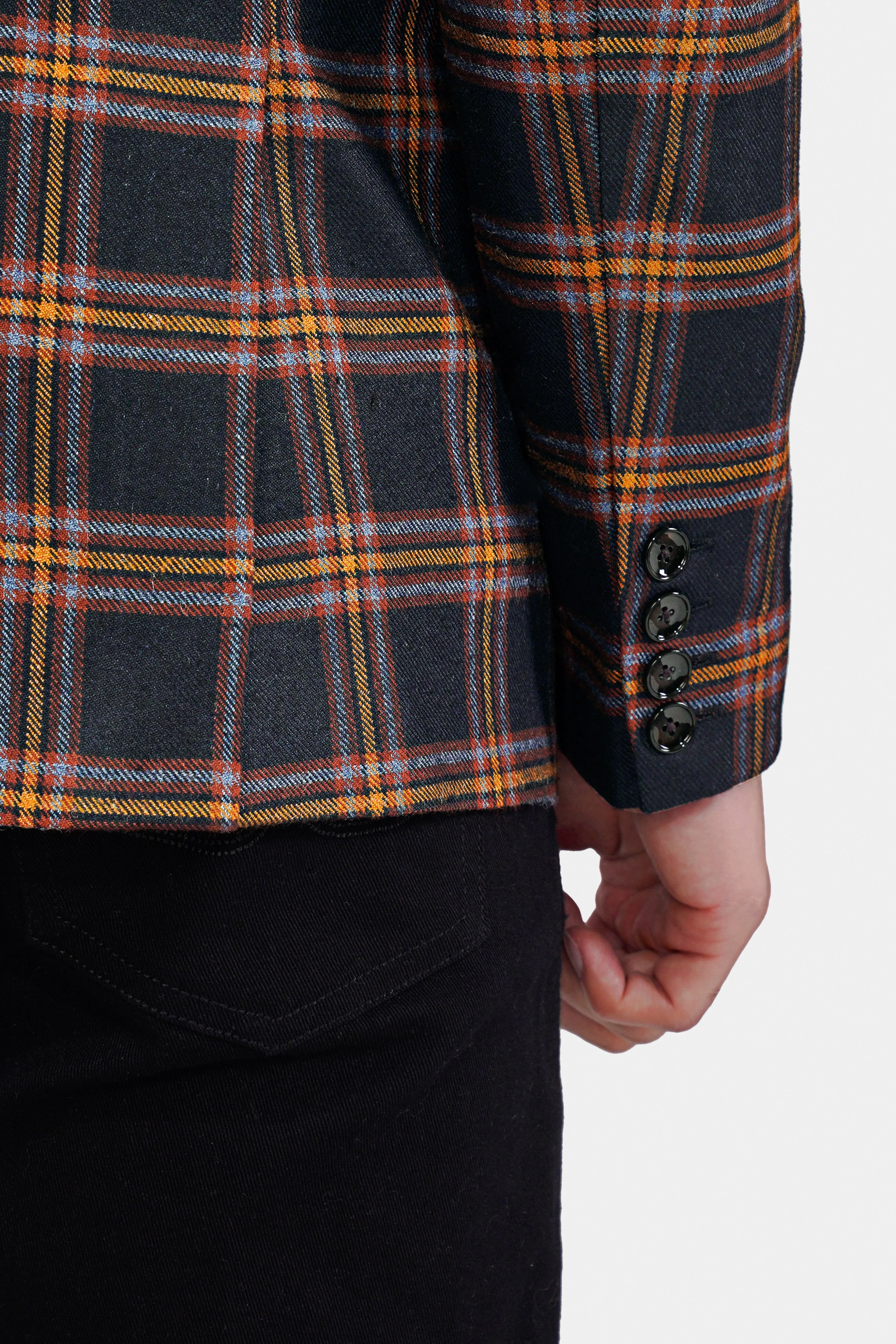 Ebony Blue and Mocha Brown Plaid Tweed Double Breasted Blazer sold by French Crown product image thumbnail 4