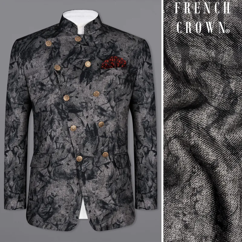 Dawn Gray and Onyx Black textured Cross Placket Bandhgala Designer Blazer sold by French Crown