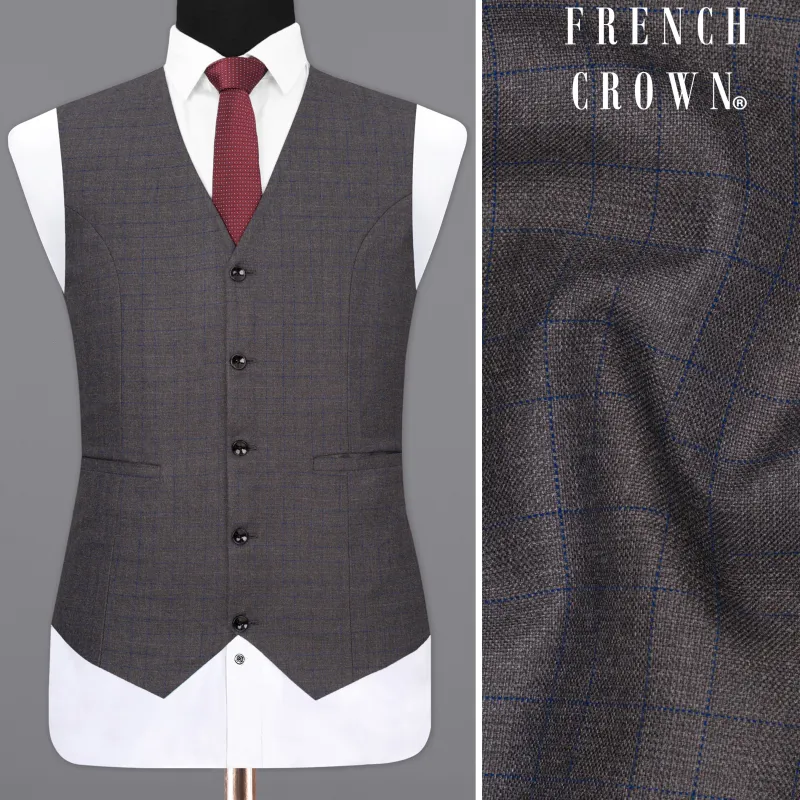Tundora Gray And Downriver blue Plaid Waistcoat sold by French Crown