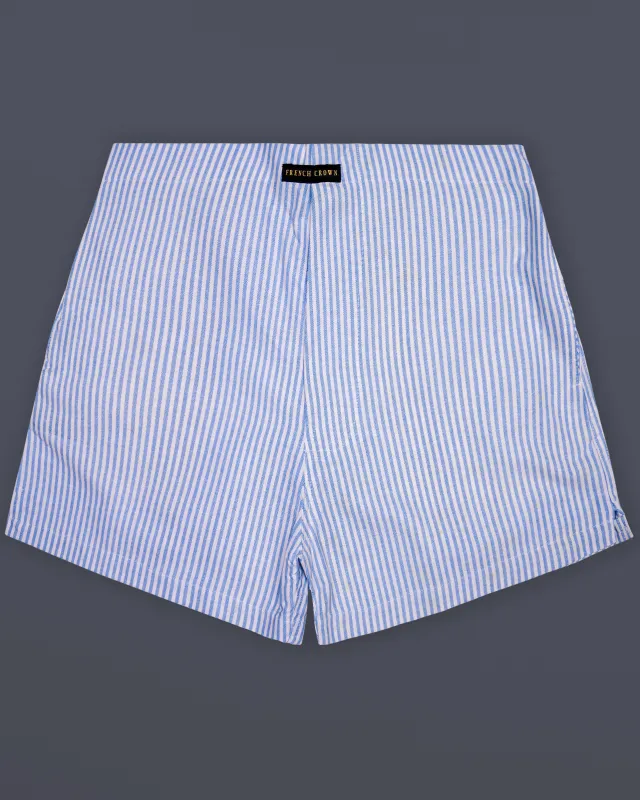 Nautical-Polo Blue And Bright White Striped Oxford Premium Cotton Boxer sold by French Crown
