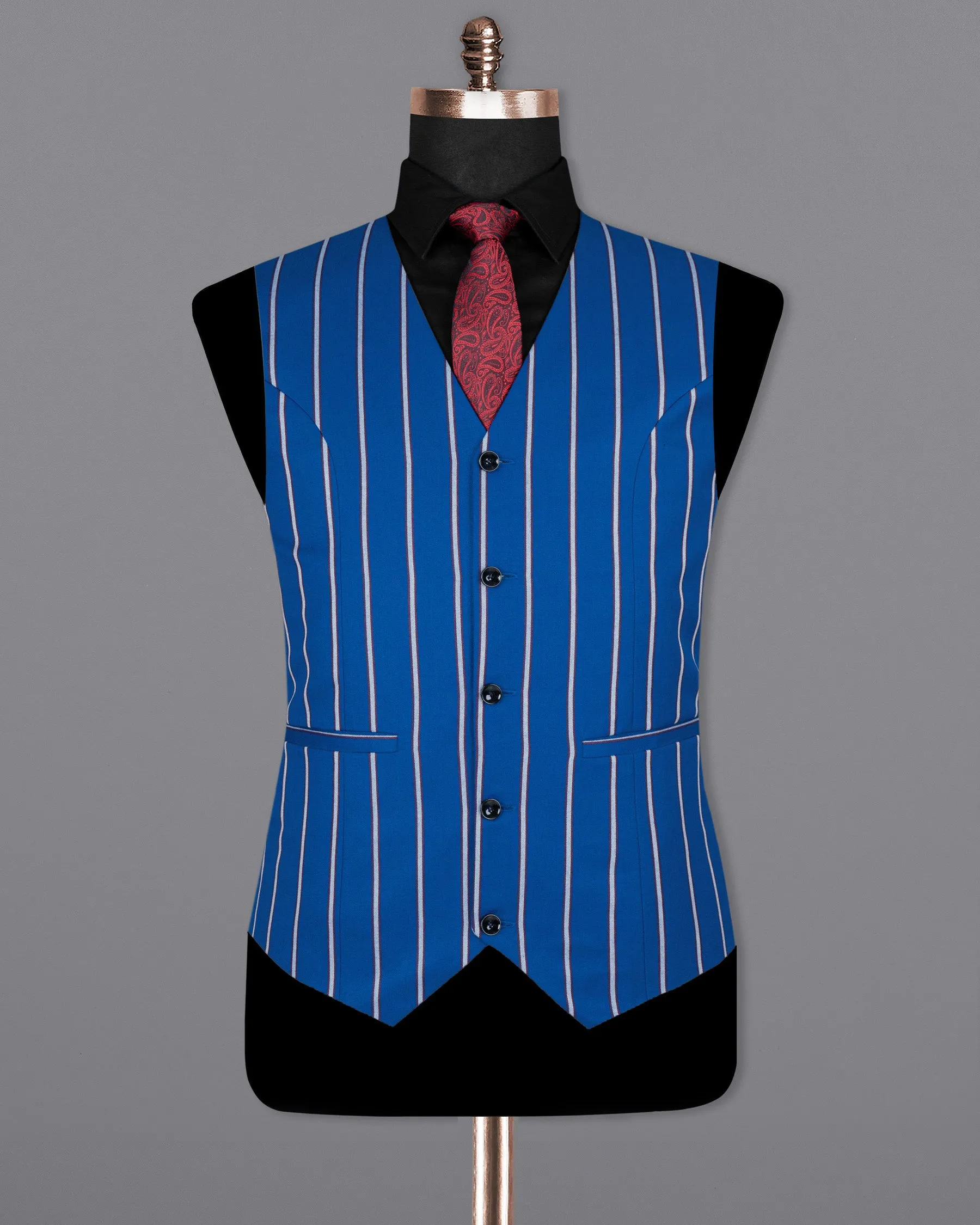 Cerulean Blue Striped Woolrich Waistcoat sold by French Crown product image thumbnail 2