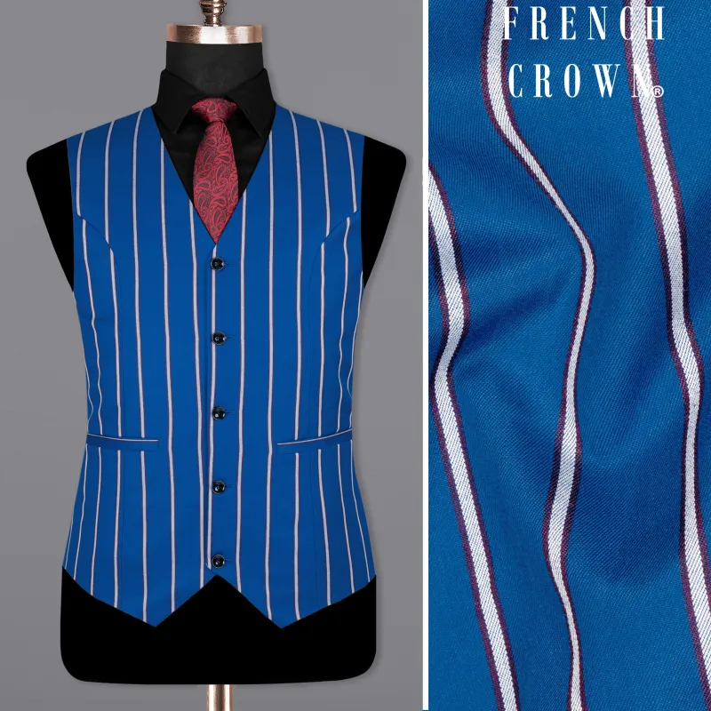 Cerulean Blue Striped Woolrich Waistcoat sold by French Crown