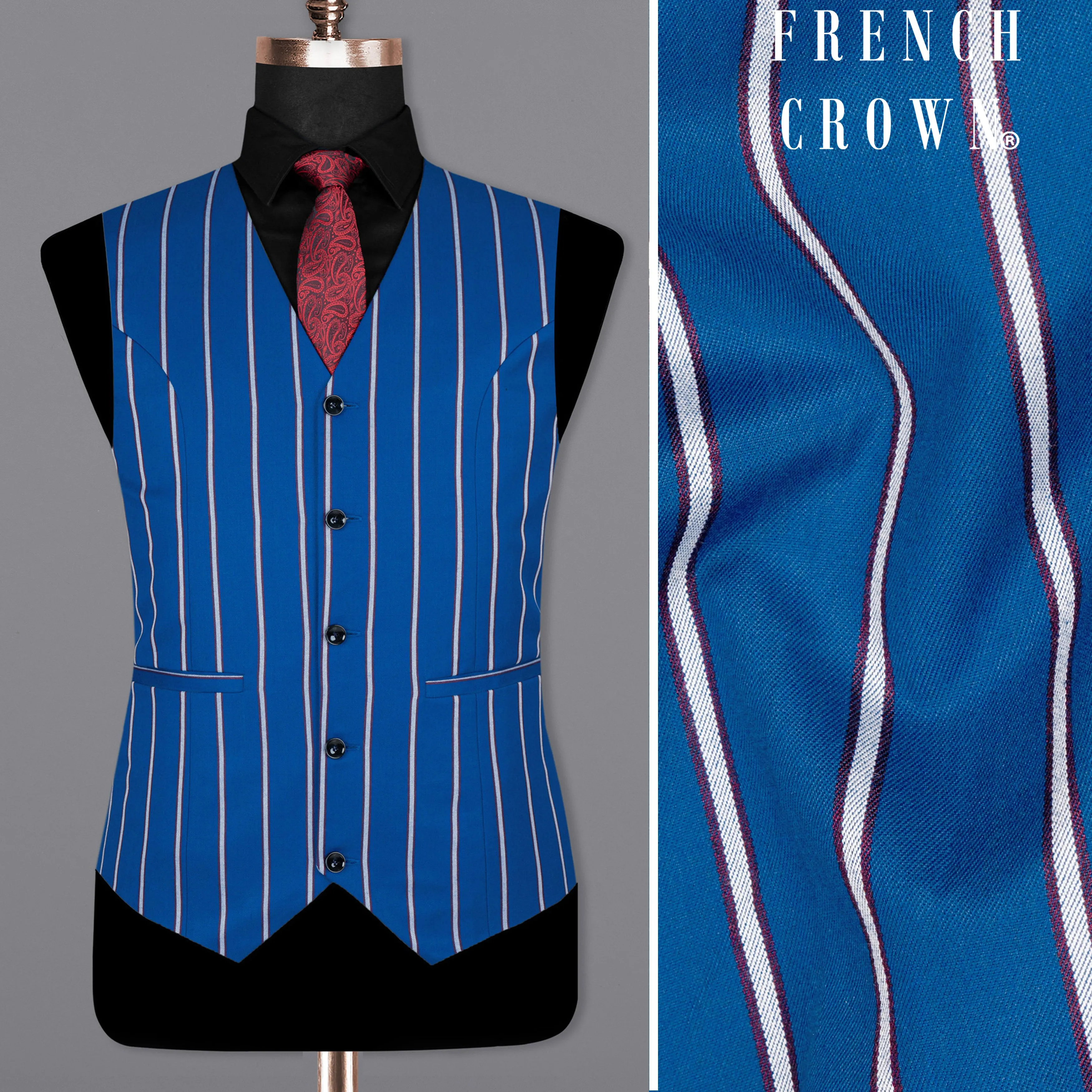 Cerulean Blue Striped Woolrich Waistcoat sold by French Crown