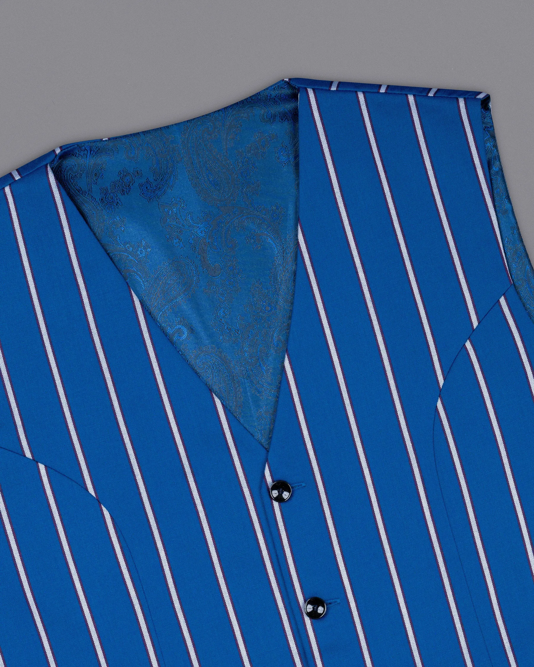 Cerulean Blue Striped Woolrich Waistcoat sold by French Crown product image thumbnail 4