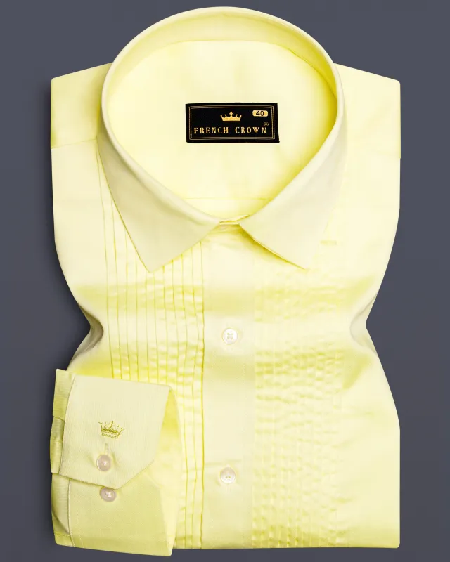 Tuscan Sun-Caper Yellow Solid Subtle Sheen Super Soft Premium Cotton Tuxedo Shirt sold by French Crown