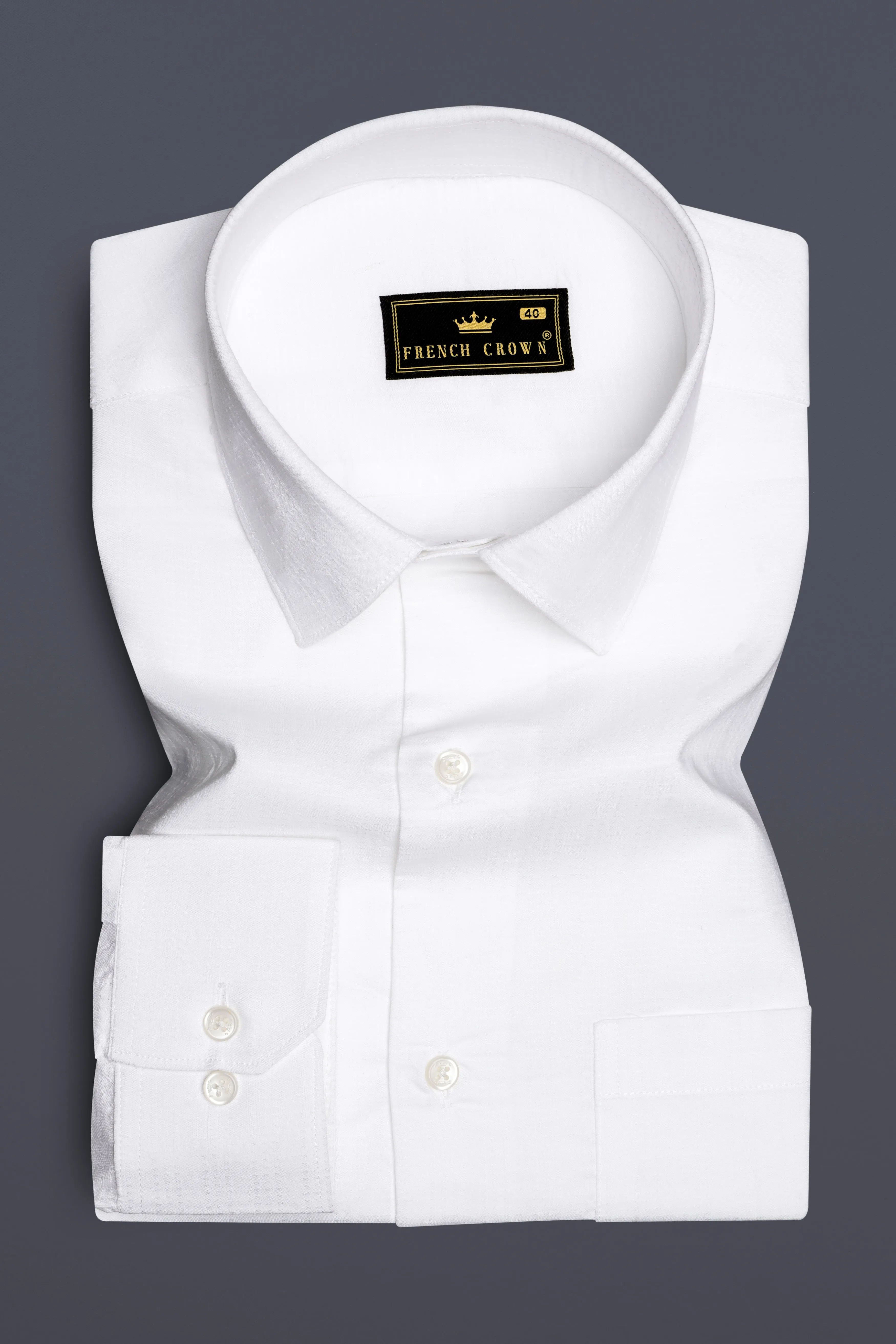 Albique-Bright White Jacquard Textured Premium Cotton Dress Shirt sold by French Crown product image thumbnail 4