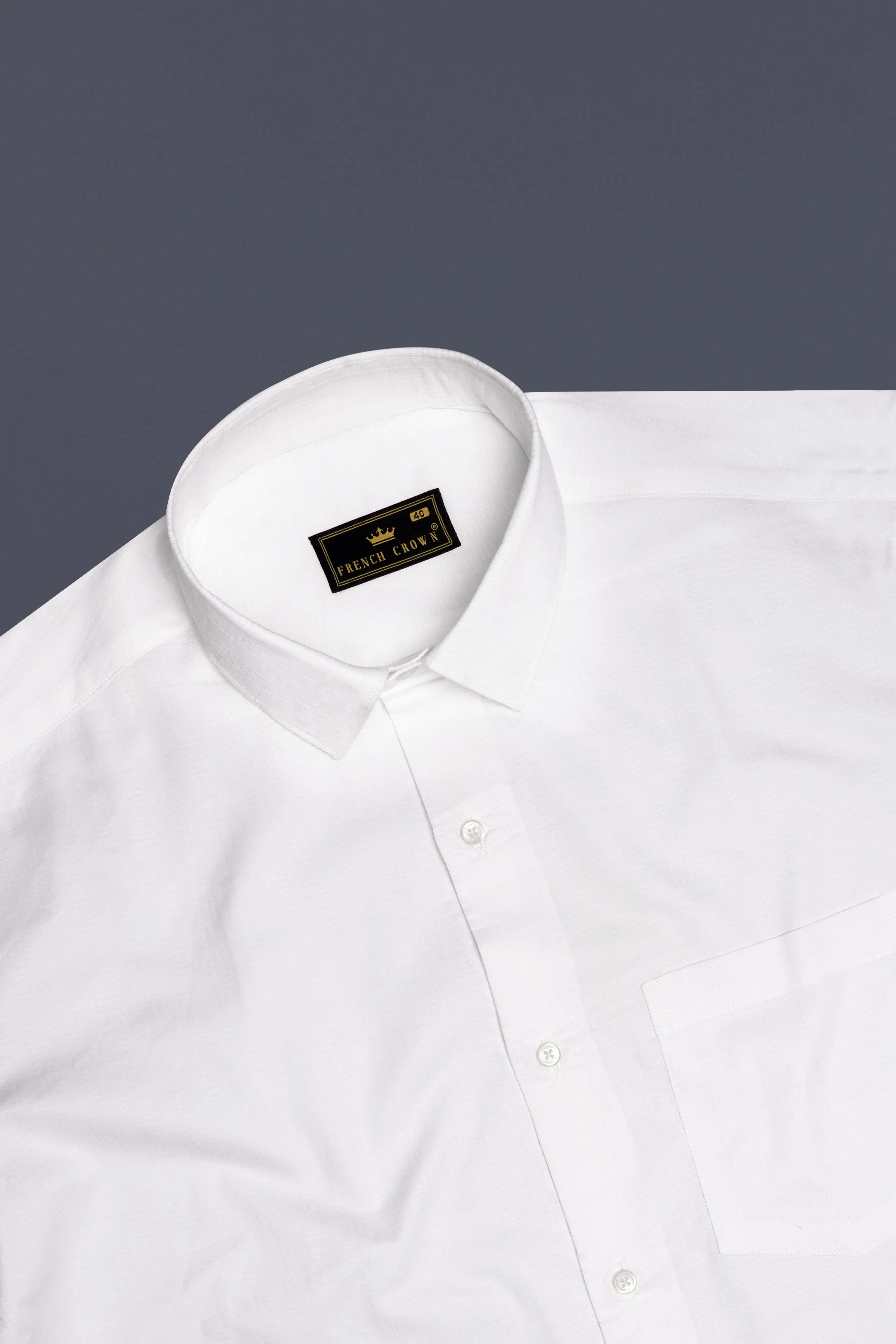 Albique-Bright White Jacquard Textured Premium Cotton Dress Shirt sold by French Crown product image thumbnail 5