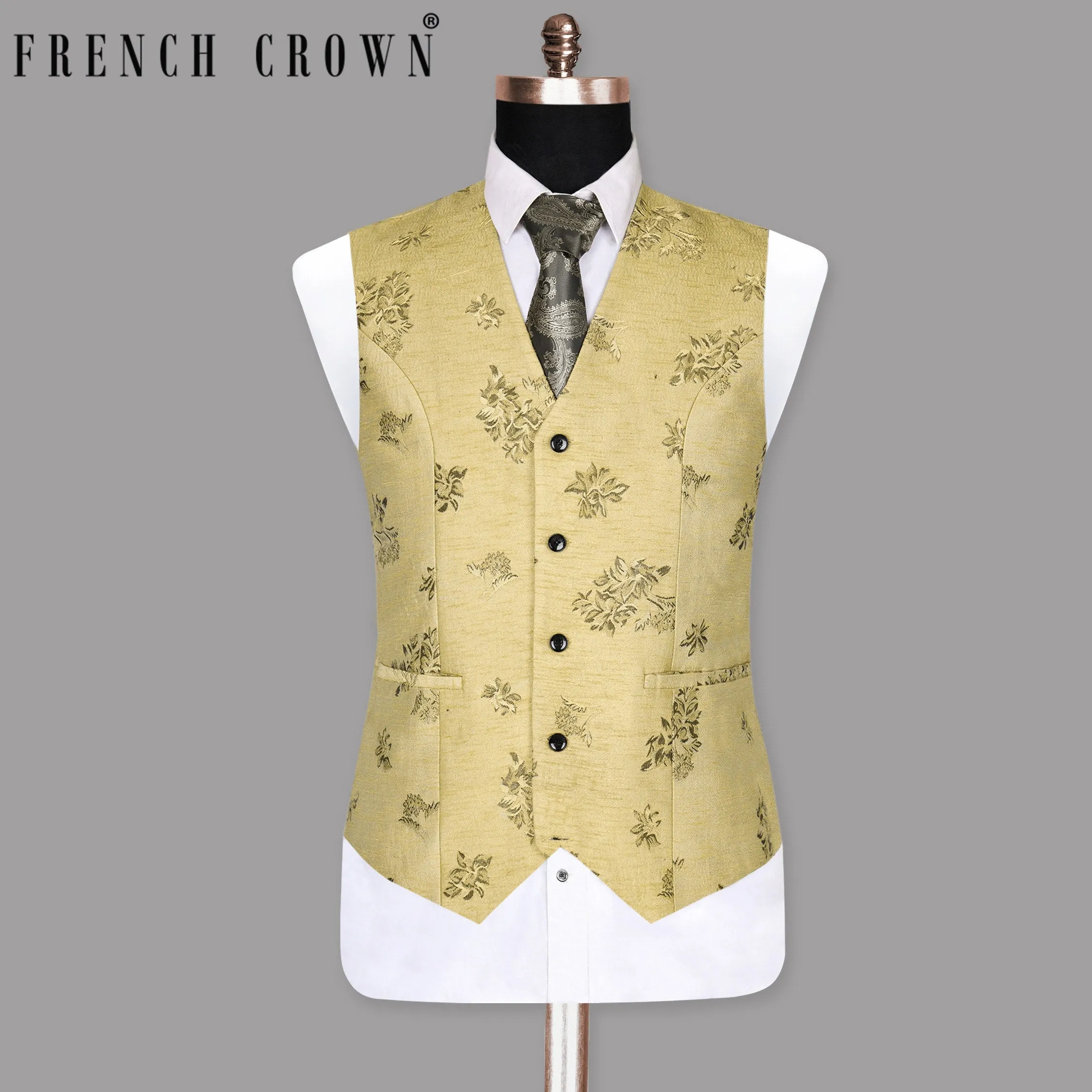 Peanut Brown Motif Jacquard Premium Designer Waistcoat sold by French Crown