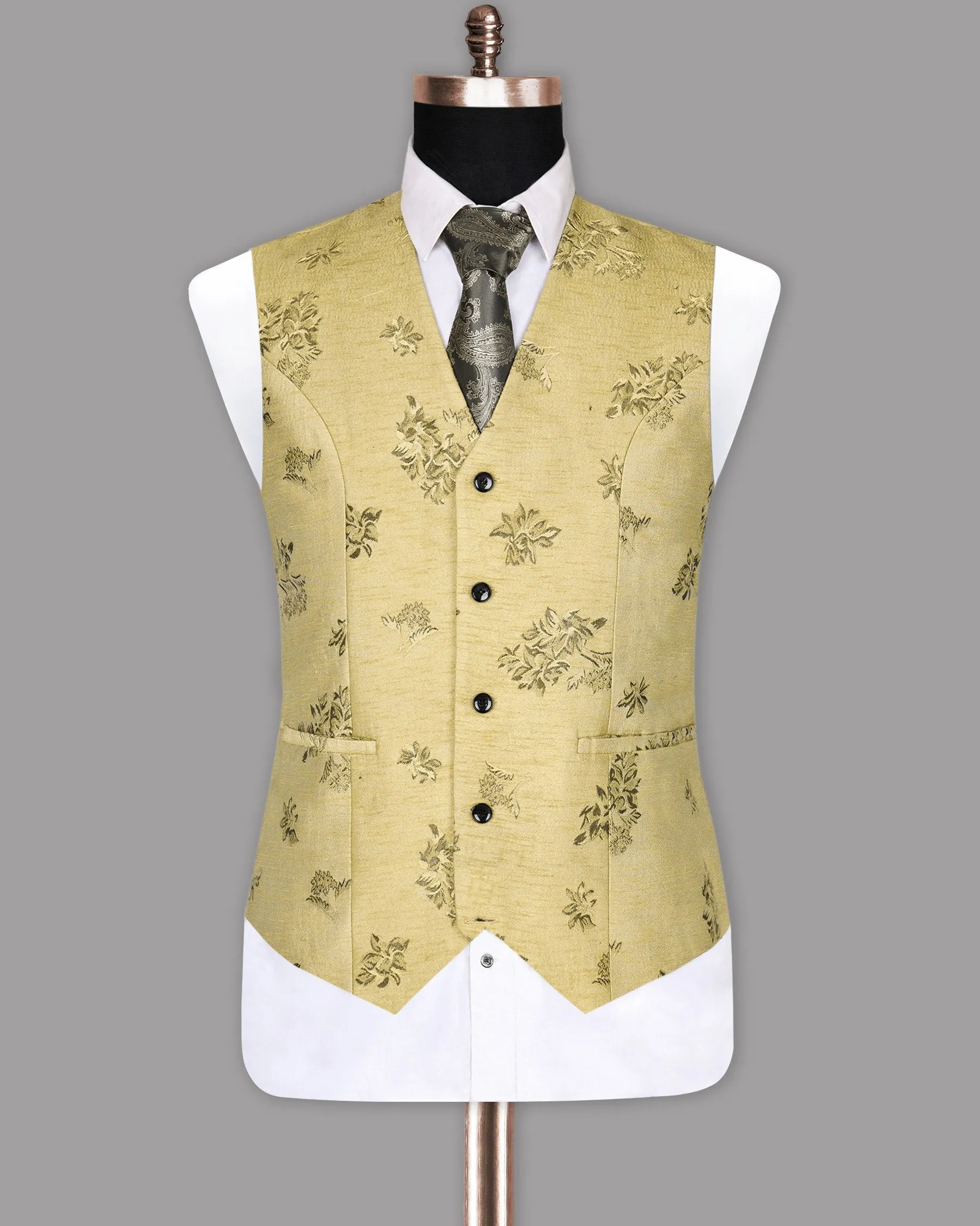 Peanut Brown Motif Jacquard Premium Designer Waistcoat sold by French Crown product image thumbnail 2