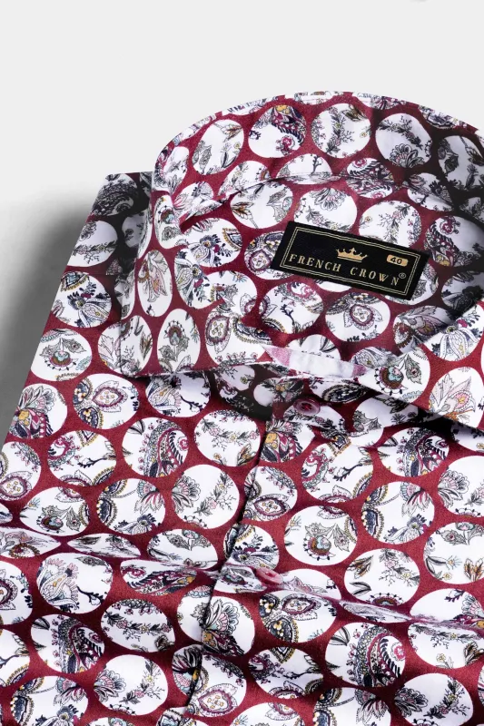 Persian Plum Maroon and White Multicolour Floral Printed Subtle Sheen Super Soft Premium Cotton Designer Shirt made by French Crown