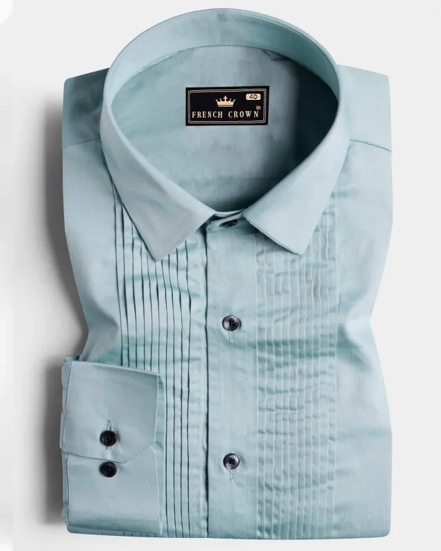 Neptune Blue Subtle Sheen Super Soft Premium Cotton Tuxedo Shirt sold by French Crown