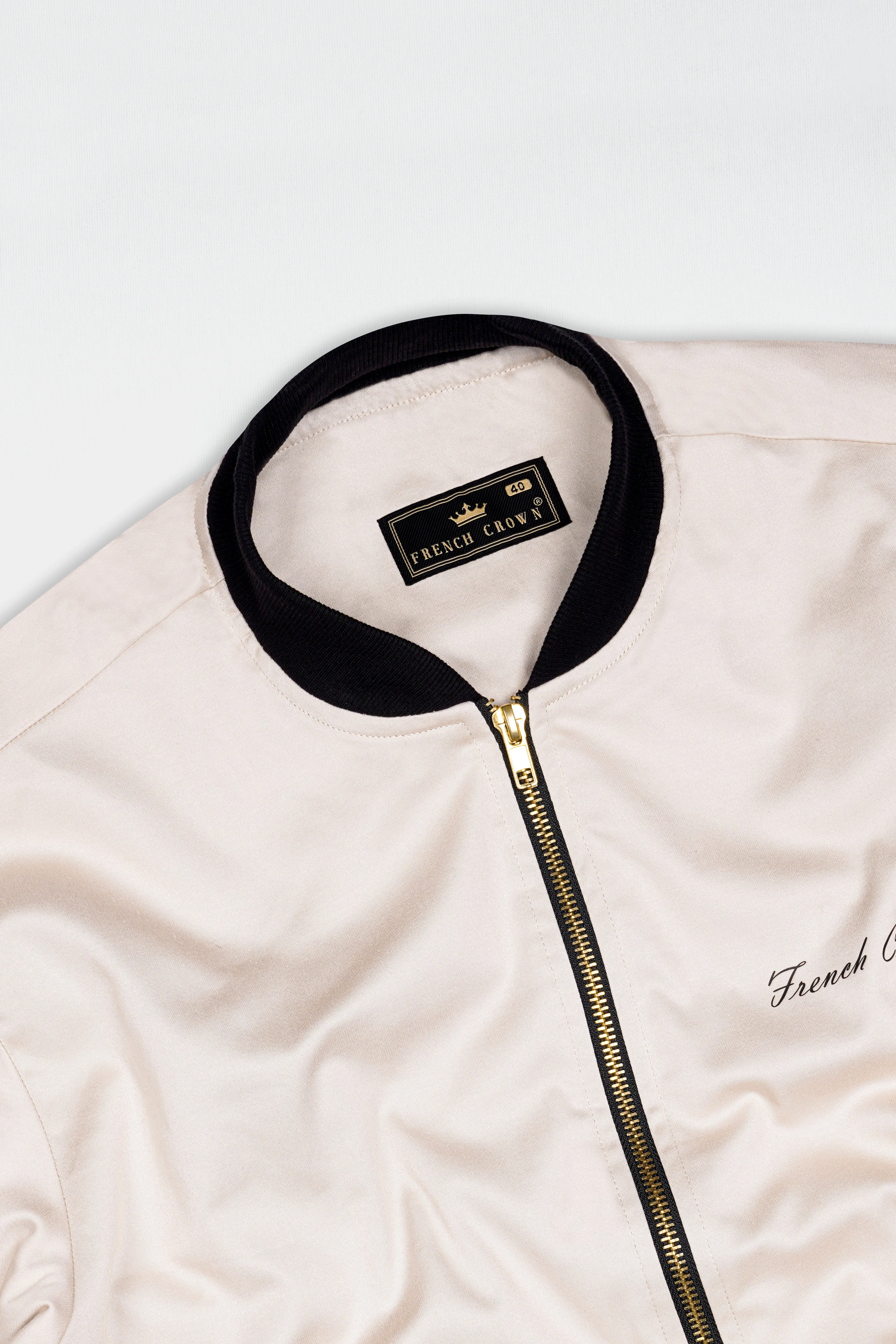 Oyster Cream Premium Cotton Bomber Jacket sold by French Crown product image thumbnail 4