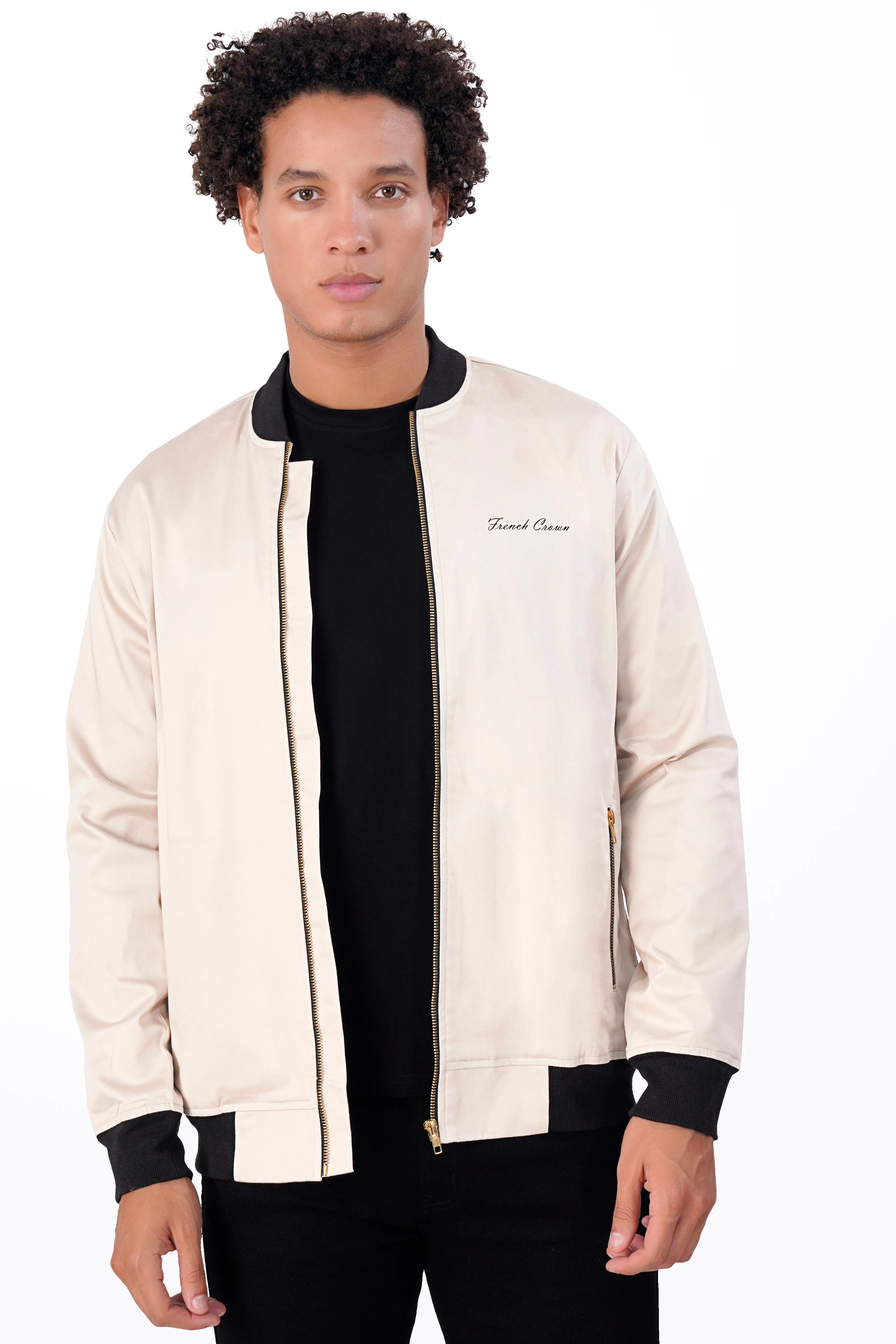Oyster Cream Premium Cotton Bomber Jacket sold by French Crown product image thumbnail 2