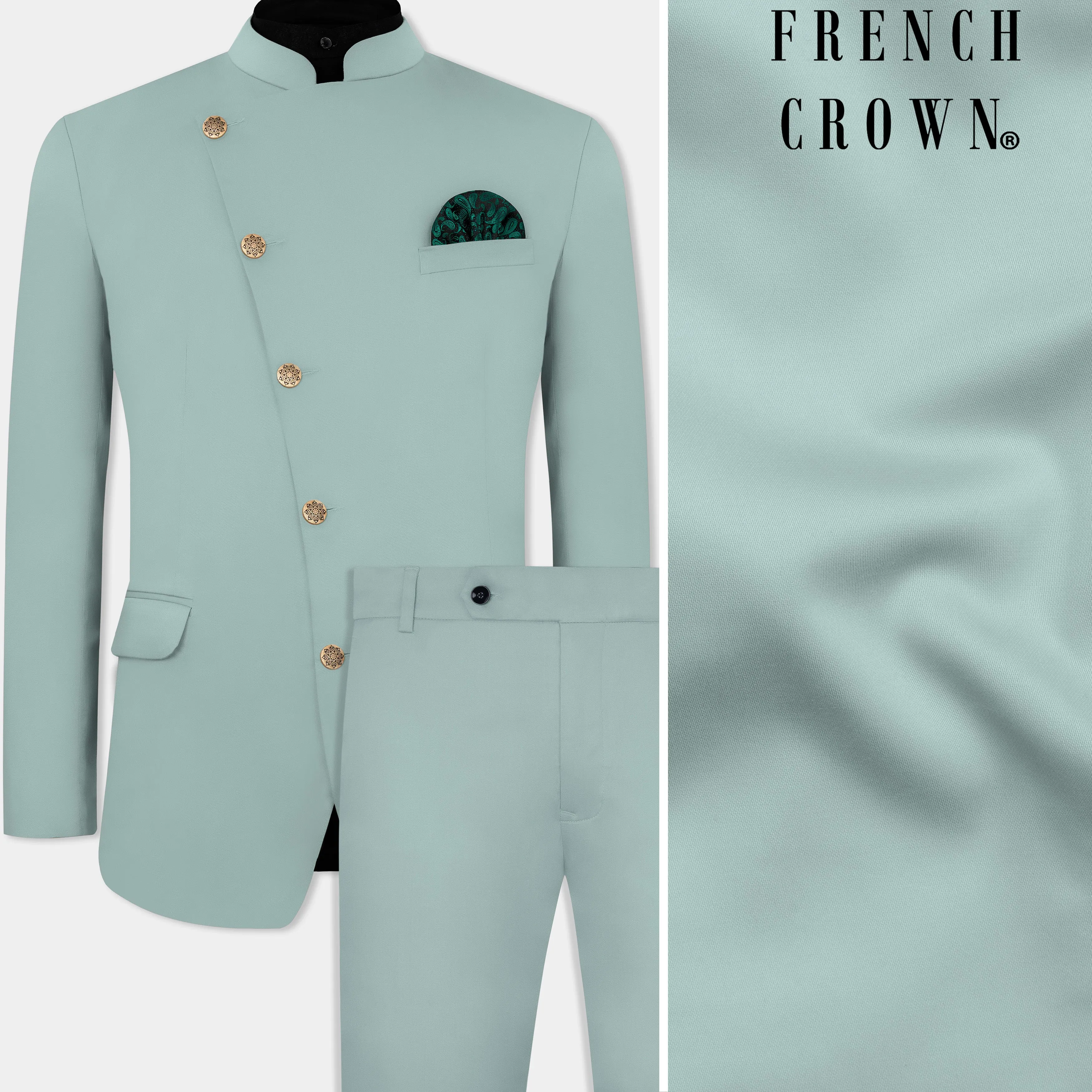 Edward Blue Premium Cotton Cross Placket Bandhgala Stretchable Traveler Suit sold by French Crown