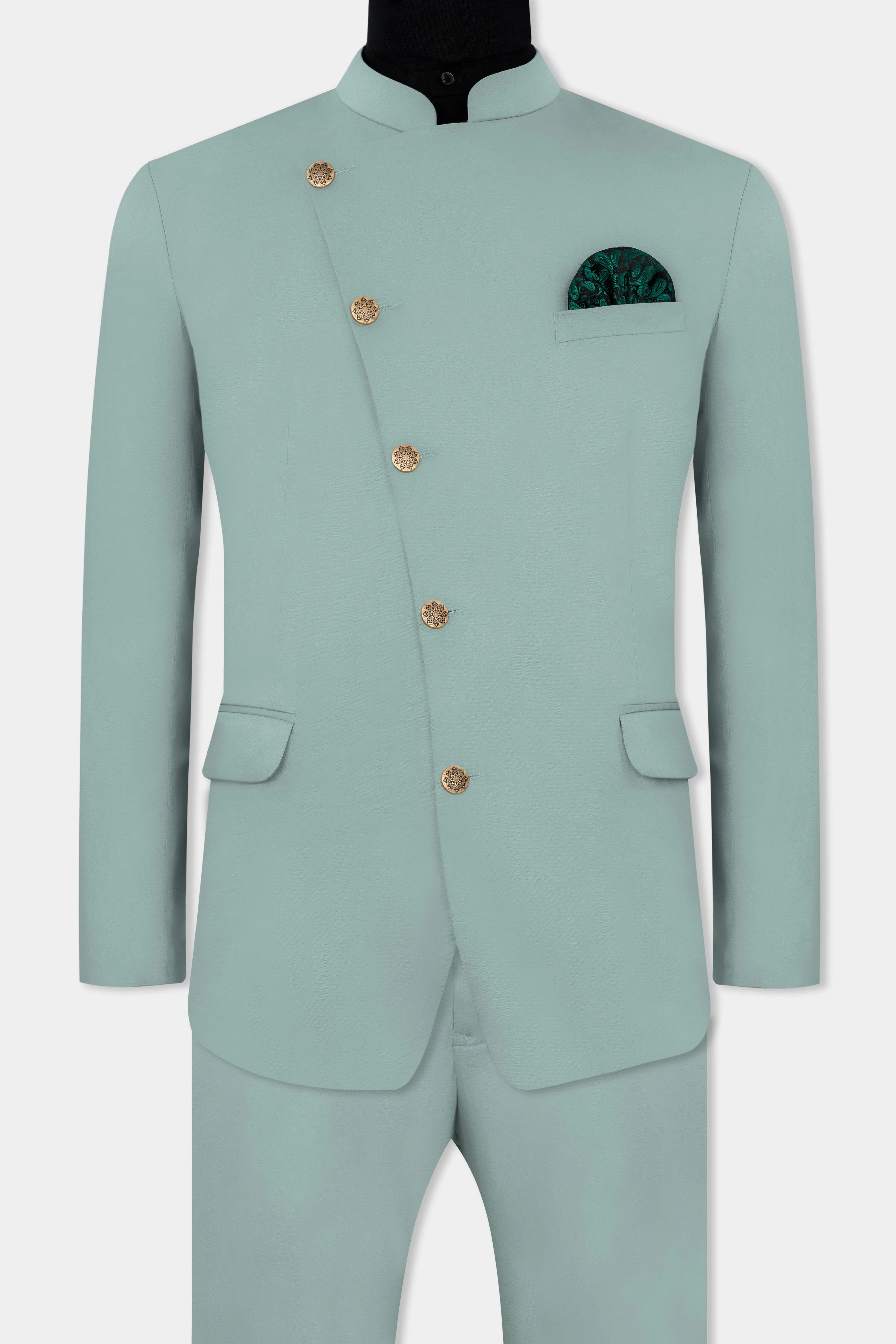 Edward Blue Premium Cotton Cross Placket Bandhgala Stretchable Traveler Suit sold by French Crown product image thumbnail 5