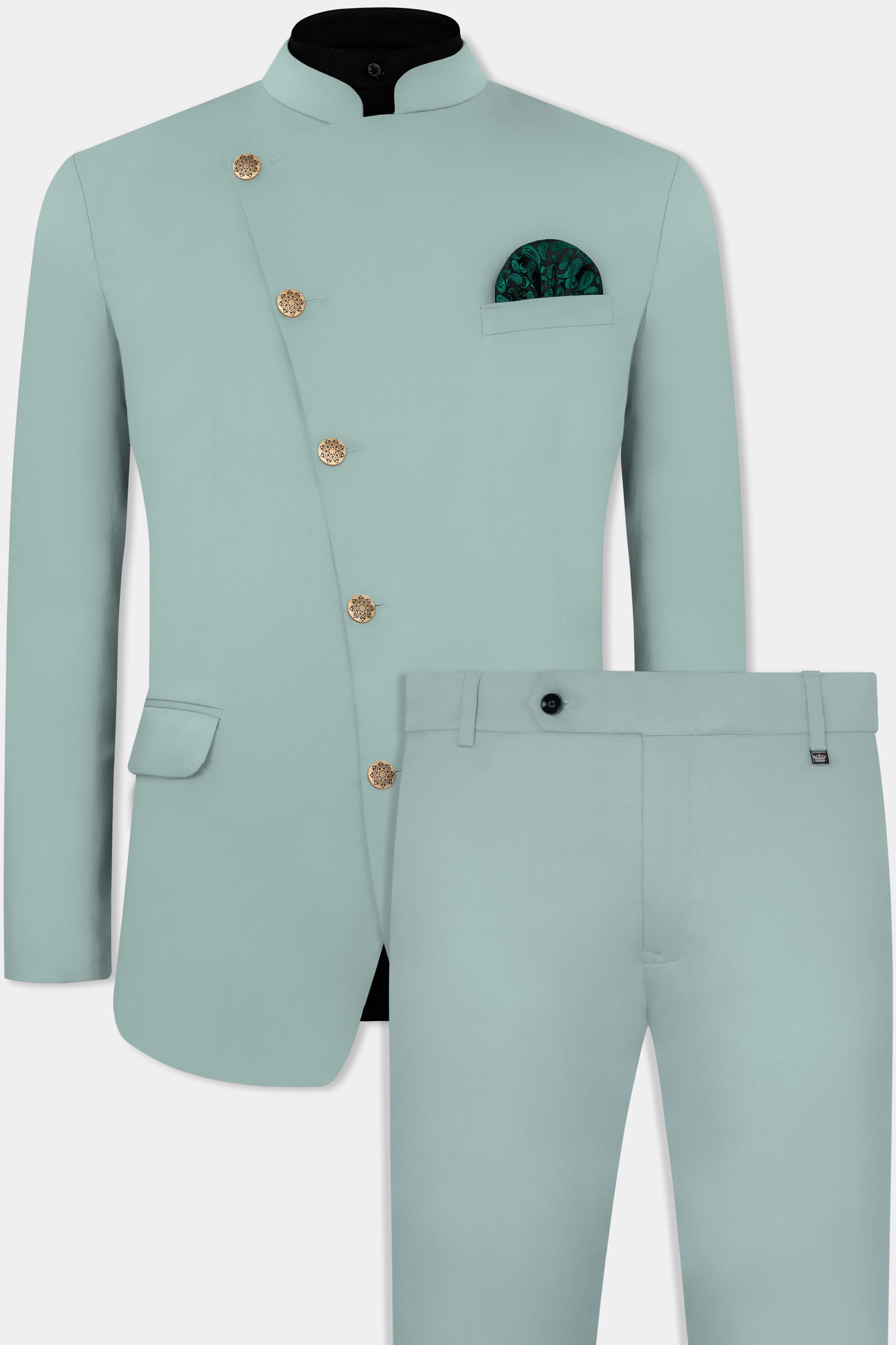 Edward Blue Premium Cotton Cross Placket Bandhgala Stretchable Traveler Suit sold by French Crown product image thumbnail 2