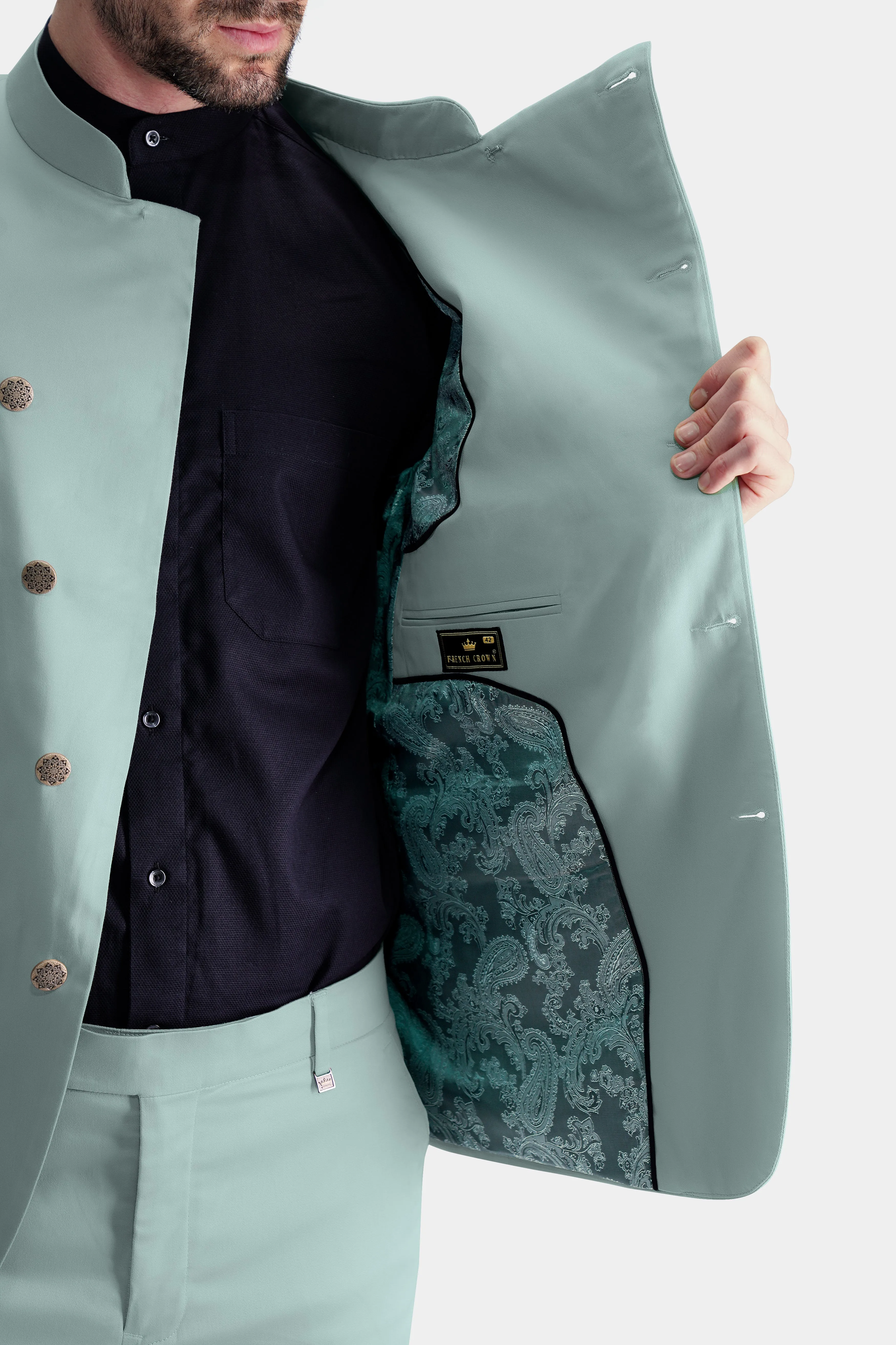 Edward Blue Premium Cotton Cross Placket Bandhgala Stretchable Traveler Suit sold by French Crown product image thumbnail 4