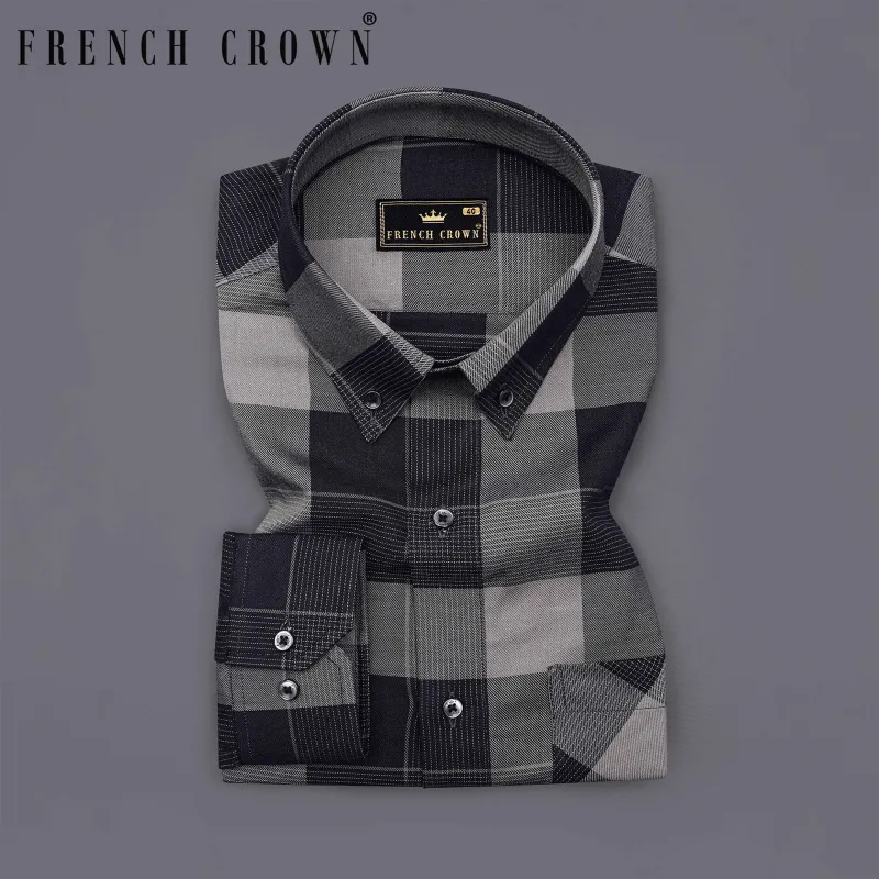 Jade Black with Bronco Gray Twill Checked Premium Cotton Shirt sold by French Crown