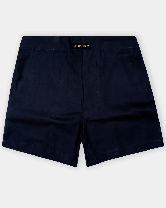 Noir-Ebony Blue Solid Chambray Premium Cotton Boxer sold by French Crown
