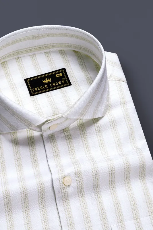 Bright White And Sprout Cream Striped Dobby Textured Premium Giza Cotton Dress Shirt sold by French Crown