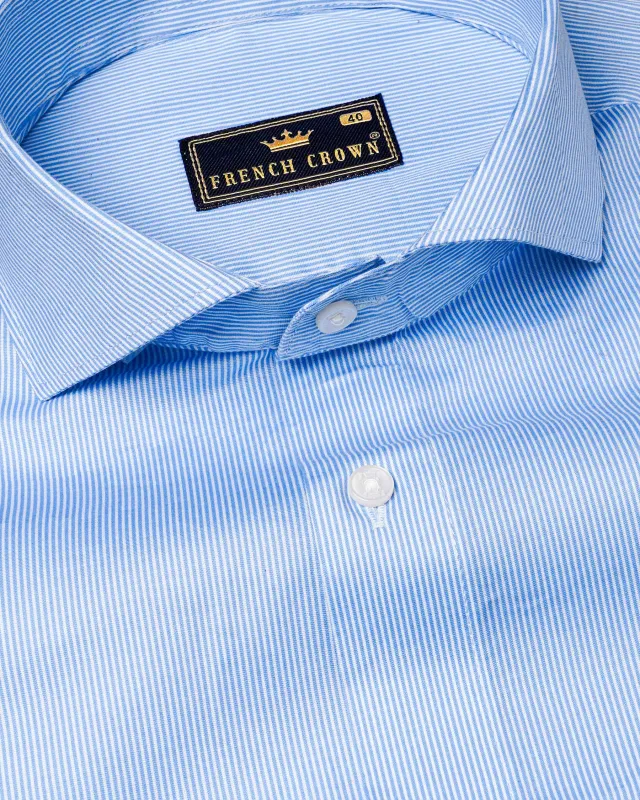 Carolina Blue Pinstriped  Premium Cotton Shirt sold by French Crown