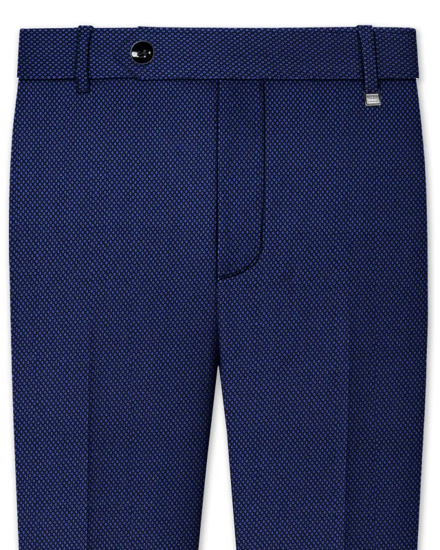 Midnight Blue Textured Wool Rich Stretchable Waistband Pant sold by French Crown