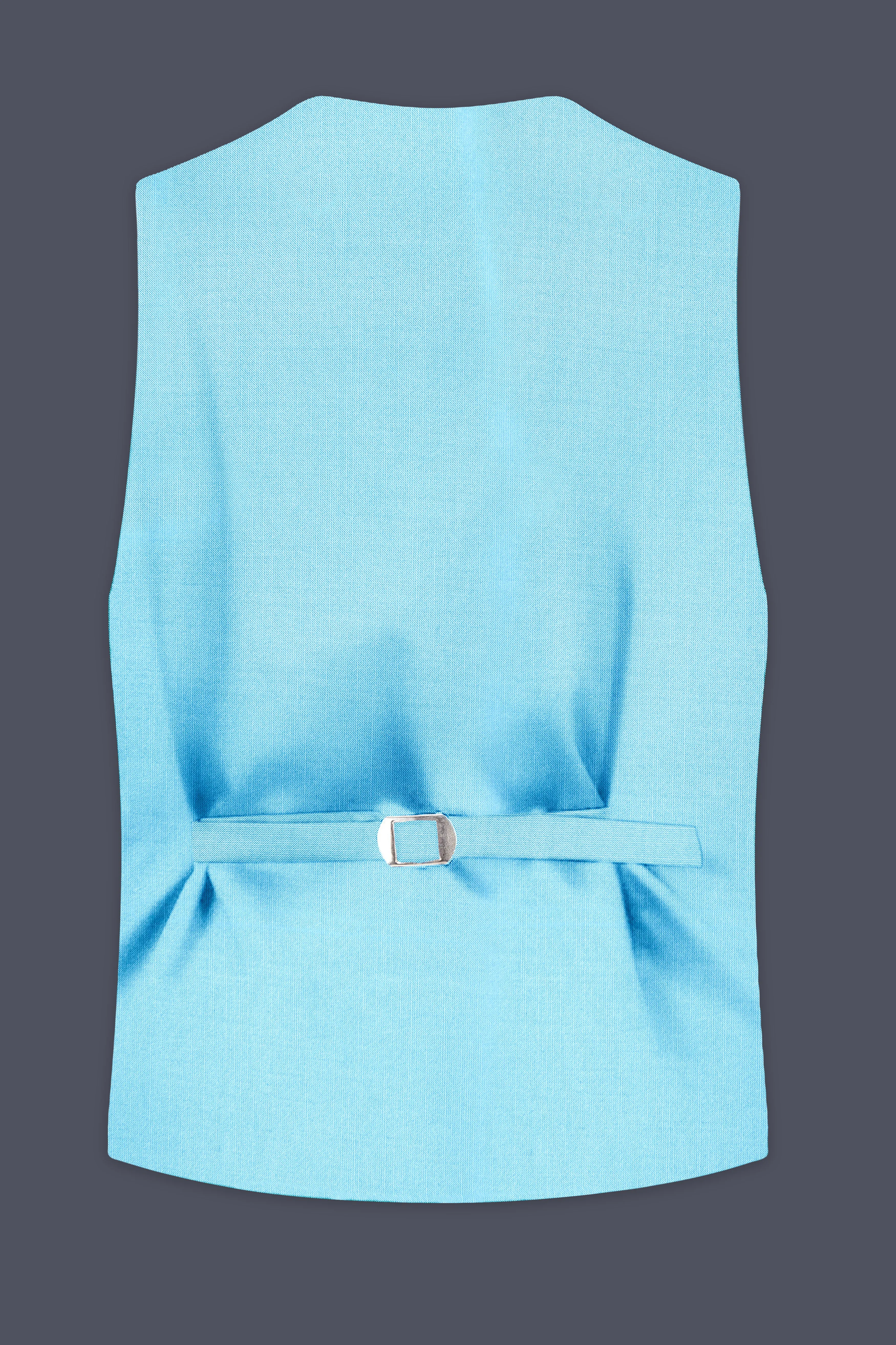 Iceland-Aquamarine Blue Solid Wool Rich Slight Stretch Waistcoat sold by French Crown product image thumbnail 4