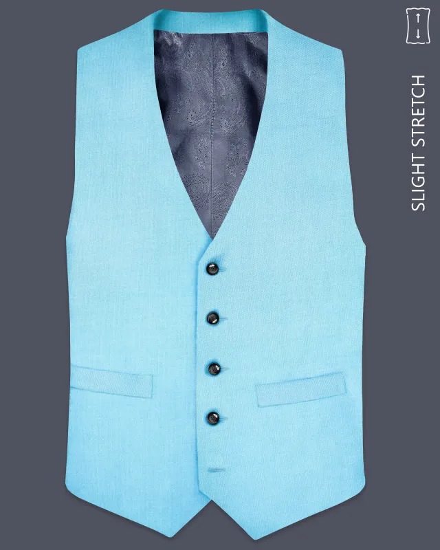 Iceland-Aquamarine Blue Solid Wool Rich Slight Stretch Waistcoat sold by French Crown