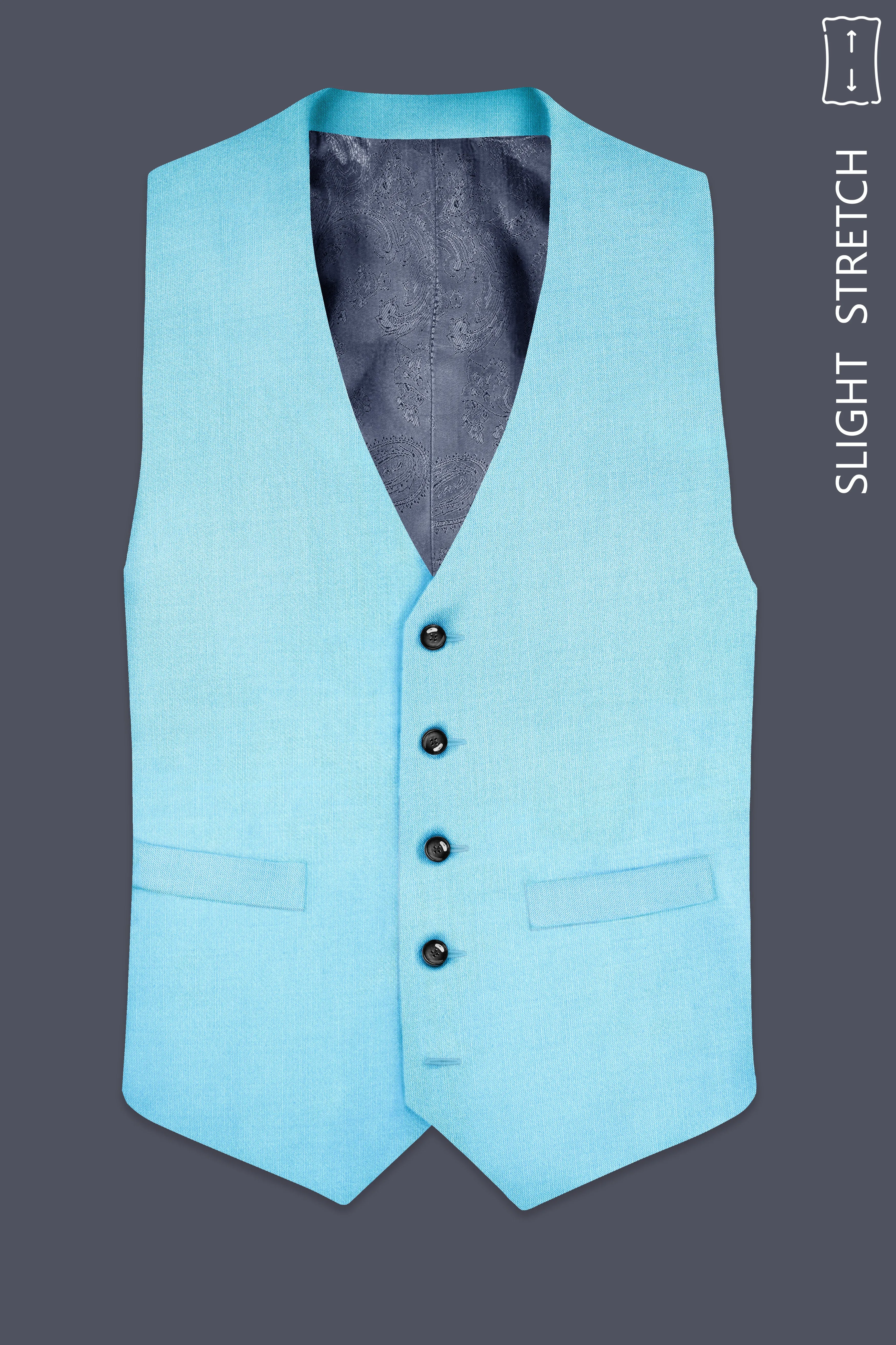 Iceland-Aquamarine Blue Solid Wool Rich Slight Stretch Waistcoat sold by French Crown product image thumbnail 2