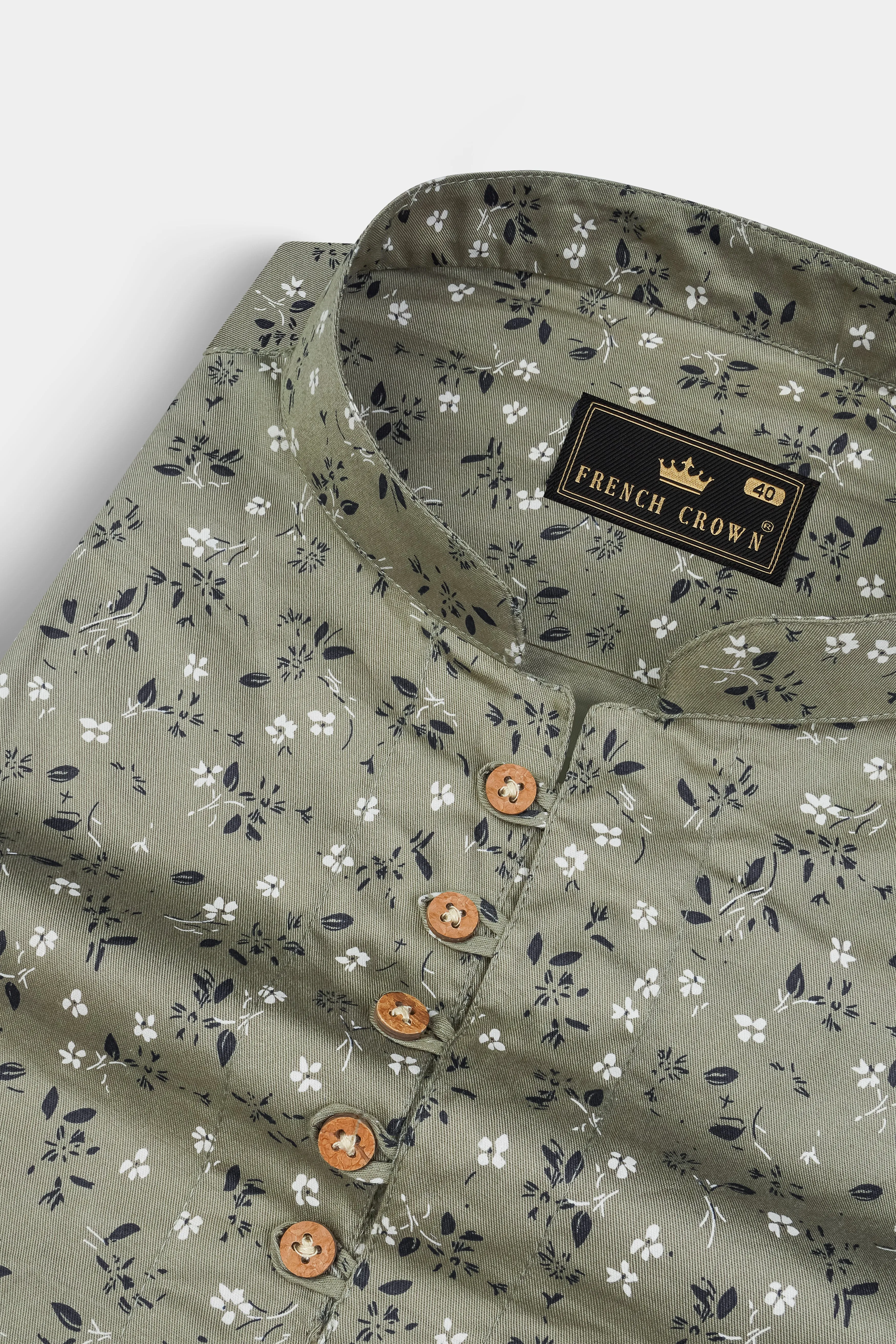 Pale Green Floral Printed Twill Premium Cotton Kurta Shirt sold by French Crown product image thumbnail 4