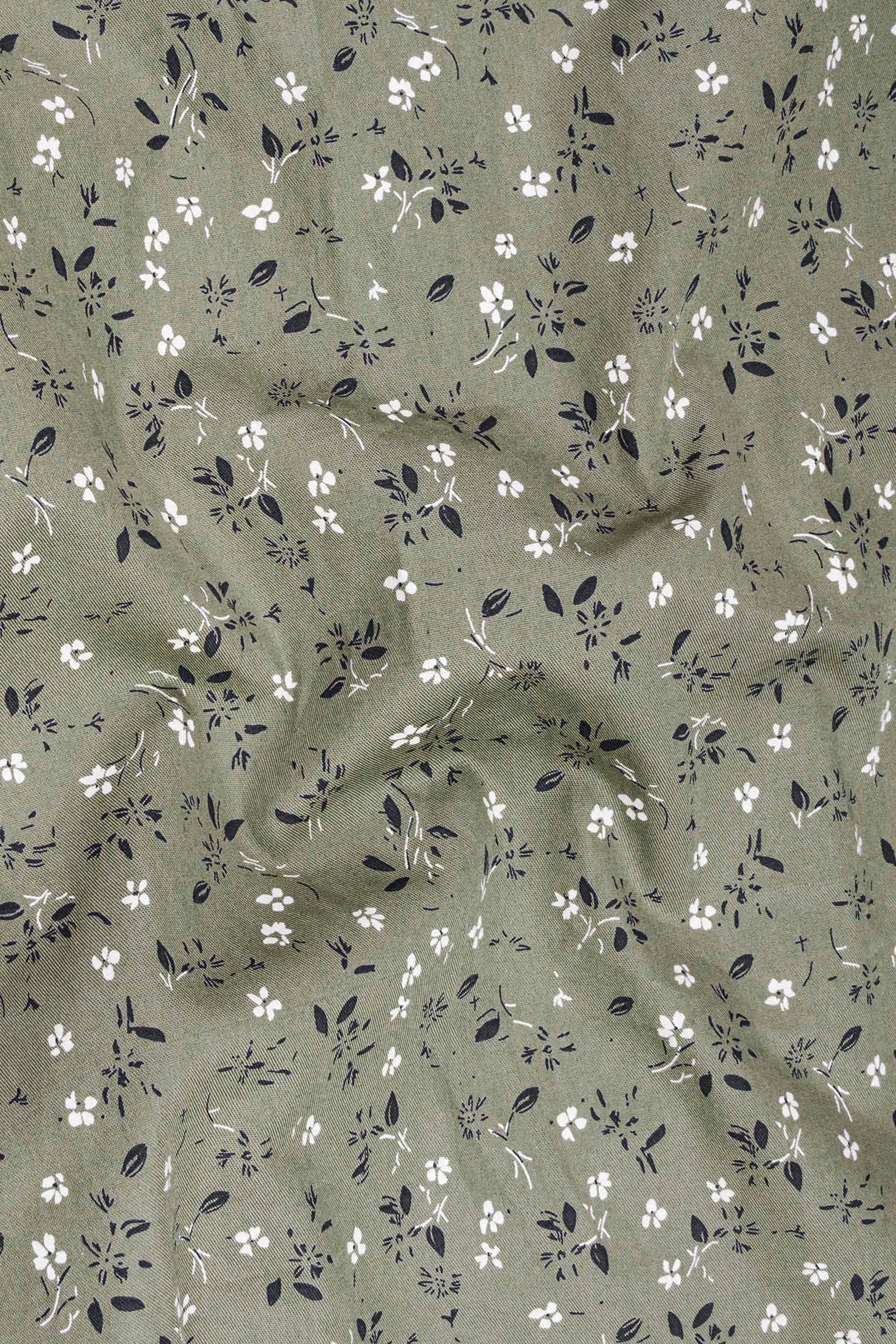 Pale Green Floral Printed Twill Premium Cotton Kurta Shirt sold by French Crown product image thumbnail 3