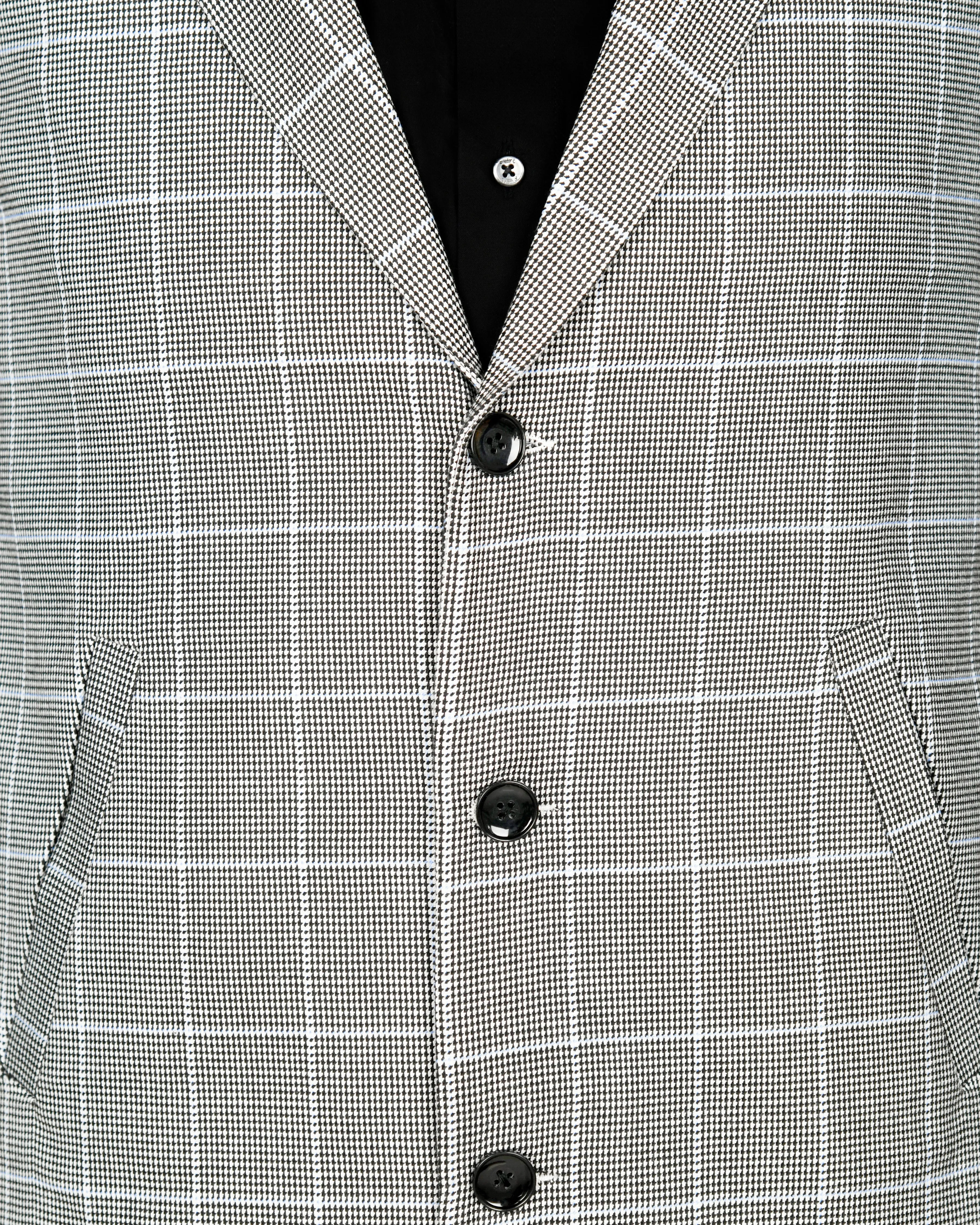 Black and White Houndstooth Windowpane Stretchable Trench Coat sold by French Crown product image thumbnail 4