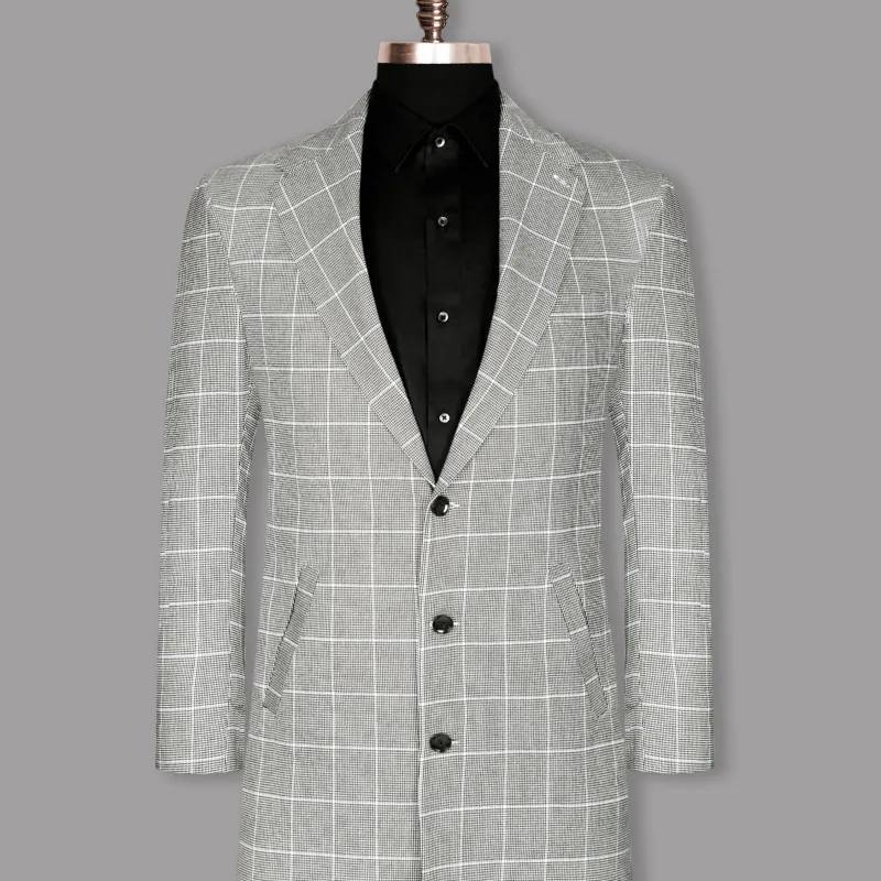 Black and White Houndstooth Windowpane Stretchable Trench Coat sold by French Crown