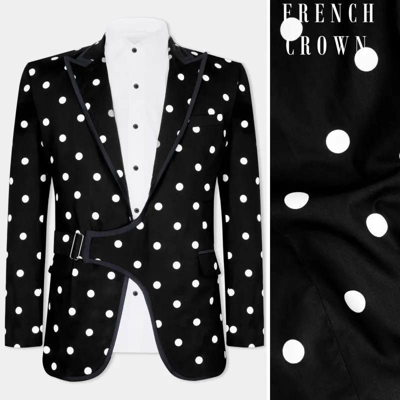 Jade Black with White Polka Dots Premium Cotton Designer Blazer sold by French Crown