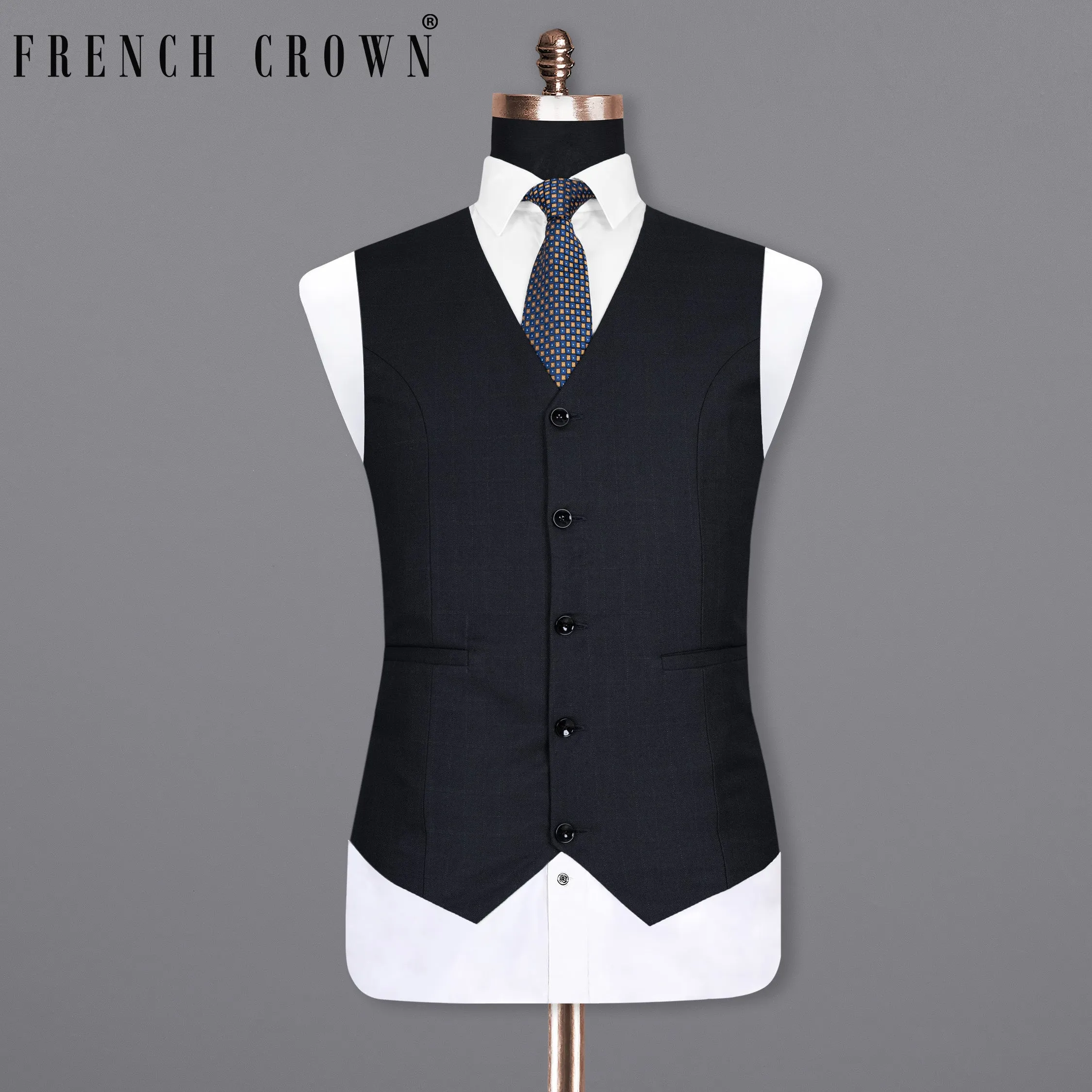 Mirage Black Subtle windowpane Wool Rich Waistcoat sold by French Crown