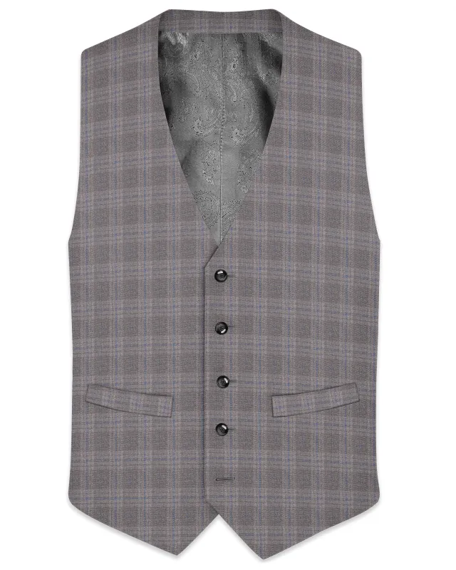 Gravel Grey Subtle Plaid Wool Rich Waistcoat sold by French Crown