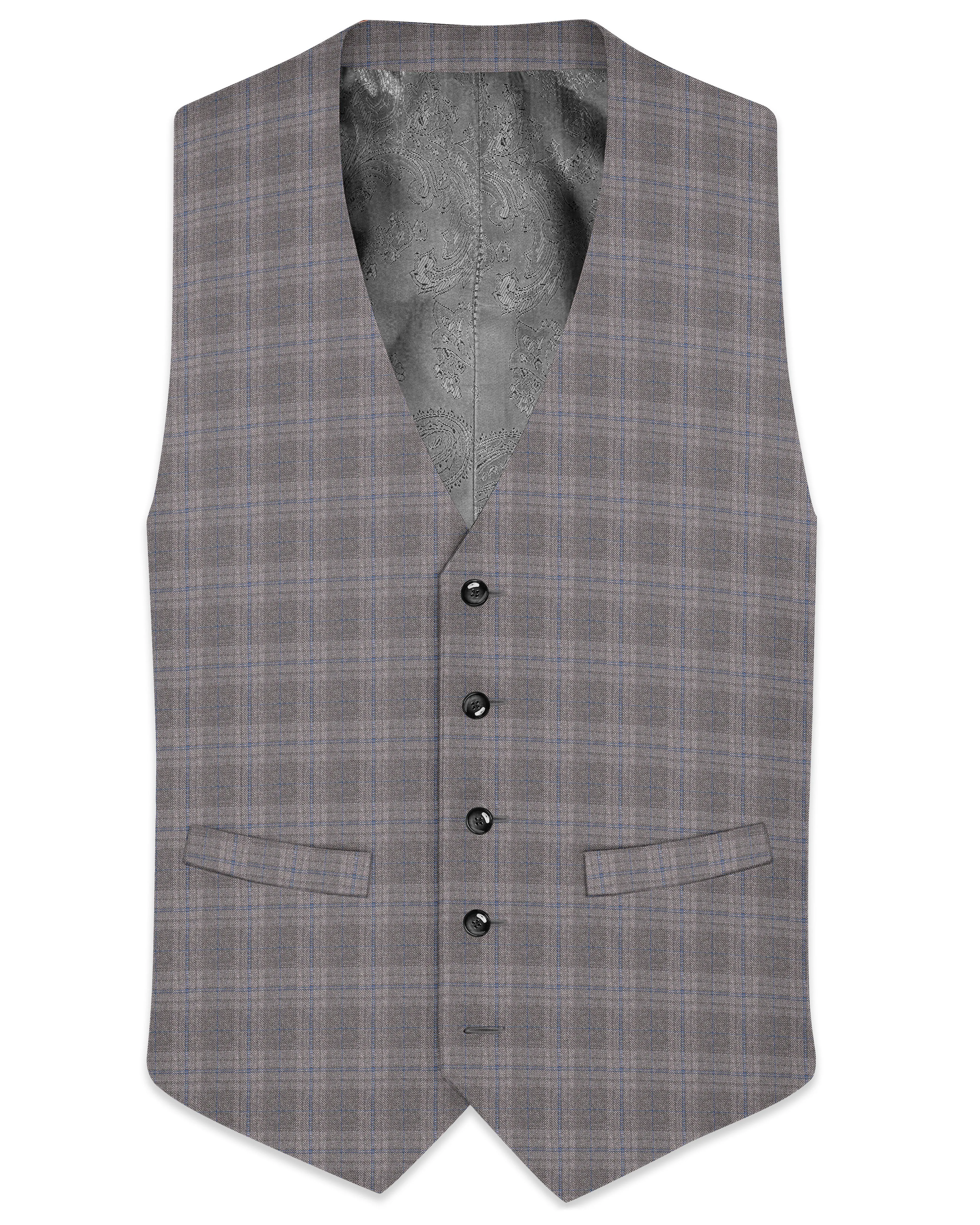 Gravel Grey Subtle Plaid Wool Rich Waistcoat sold by French Crown