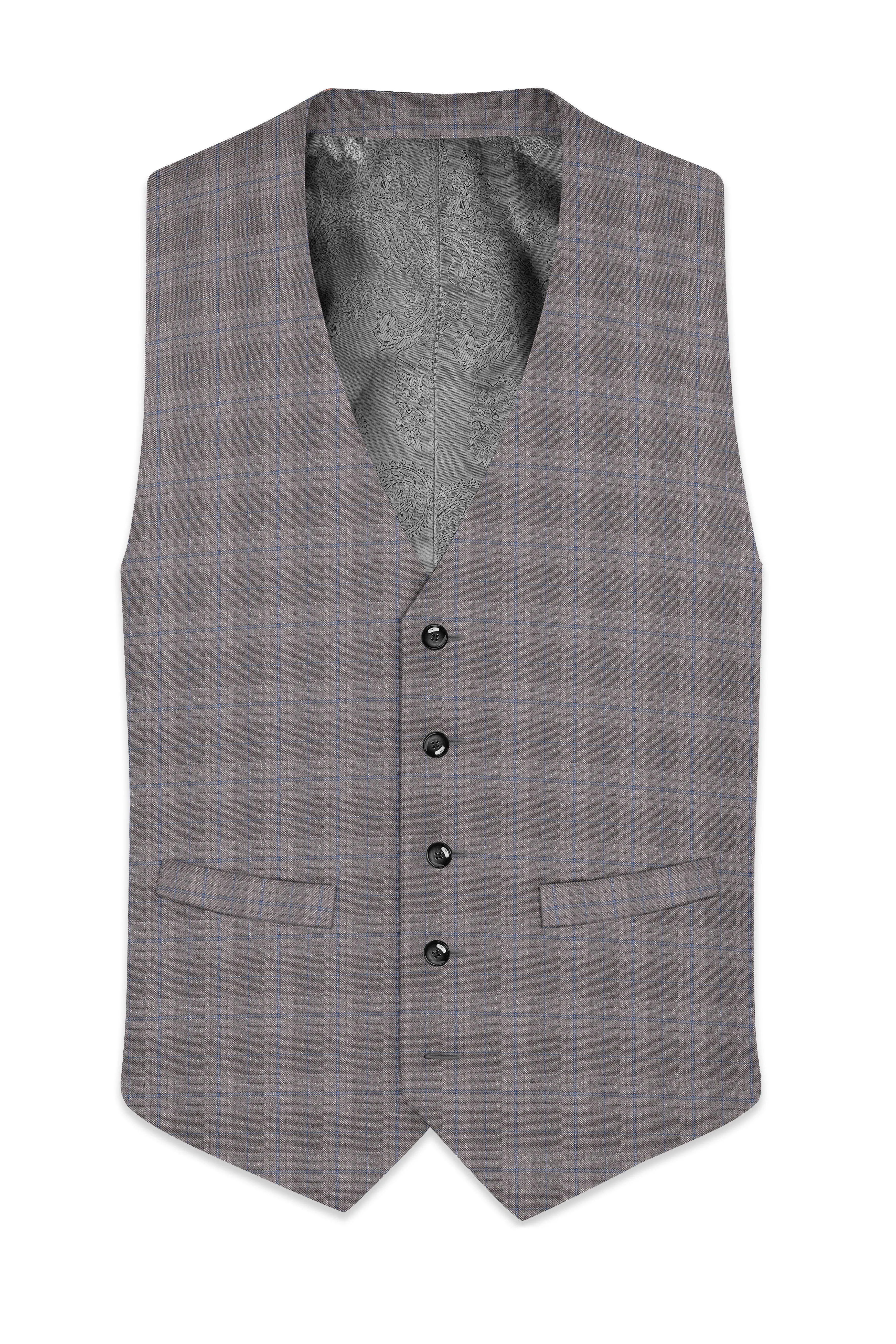Gravel Grey Subtle Plaid Wool Rich Waistcoat sold by French Crown product image thumbnail 2