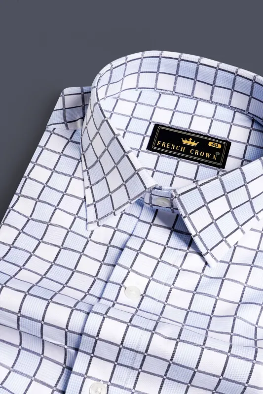 Casper Blue and White Checkered Dobby Textured Premium Giza Cotton Shirt sold by French Crown