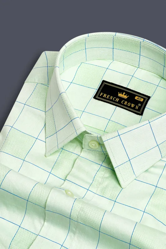 Surf Crest Green with Tufts Blue Windowpane Dobby Textured Premium Giza Cotton Shirt sold by French Crown