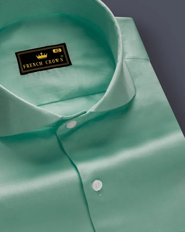 Emerald Charm-Oxley Green Solid Subtle Sheen Super Soft Premium Cotton Cut Away Collar Dress Shirt sold by French Crown